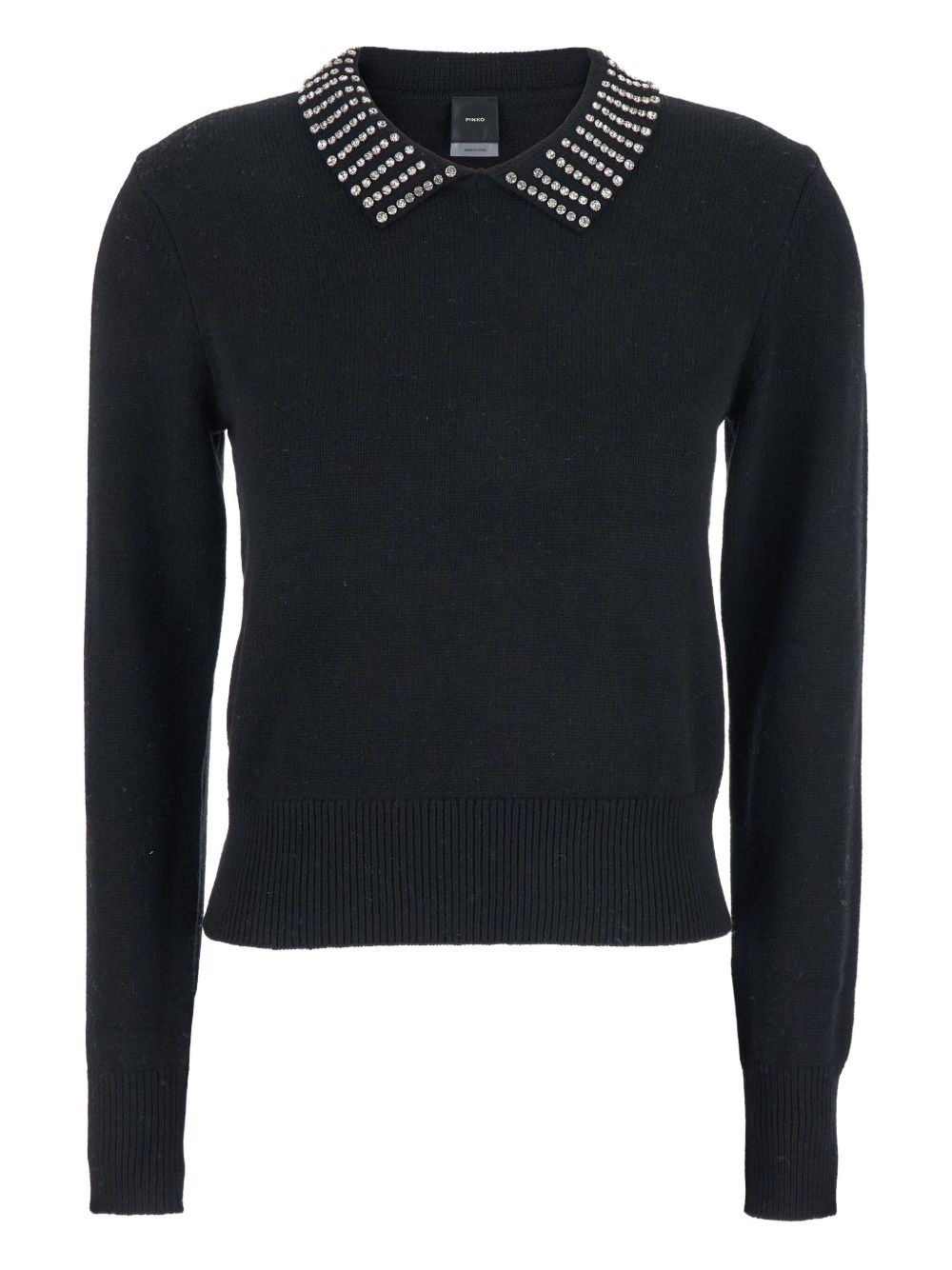 Fitted Sweater With Rhinestone-Embellished Polo Collar