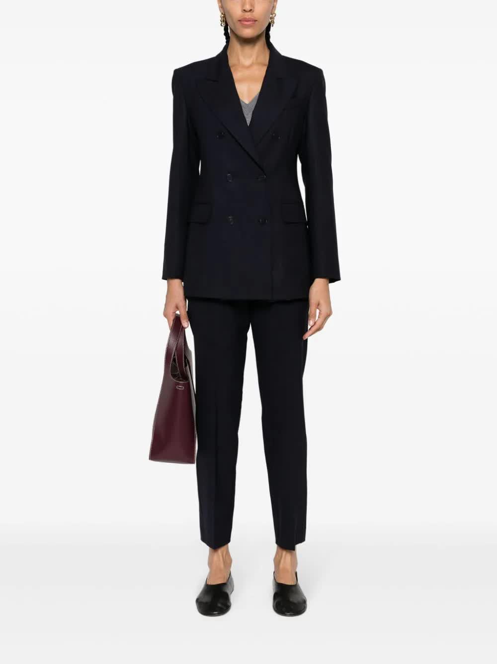 Mid Rise Cropped Straight Leg Wool Pants
