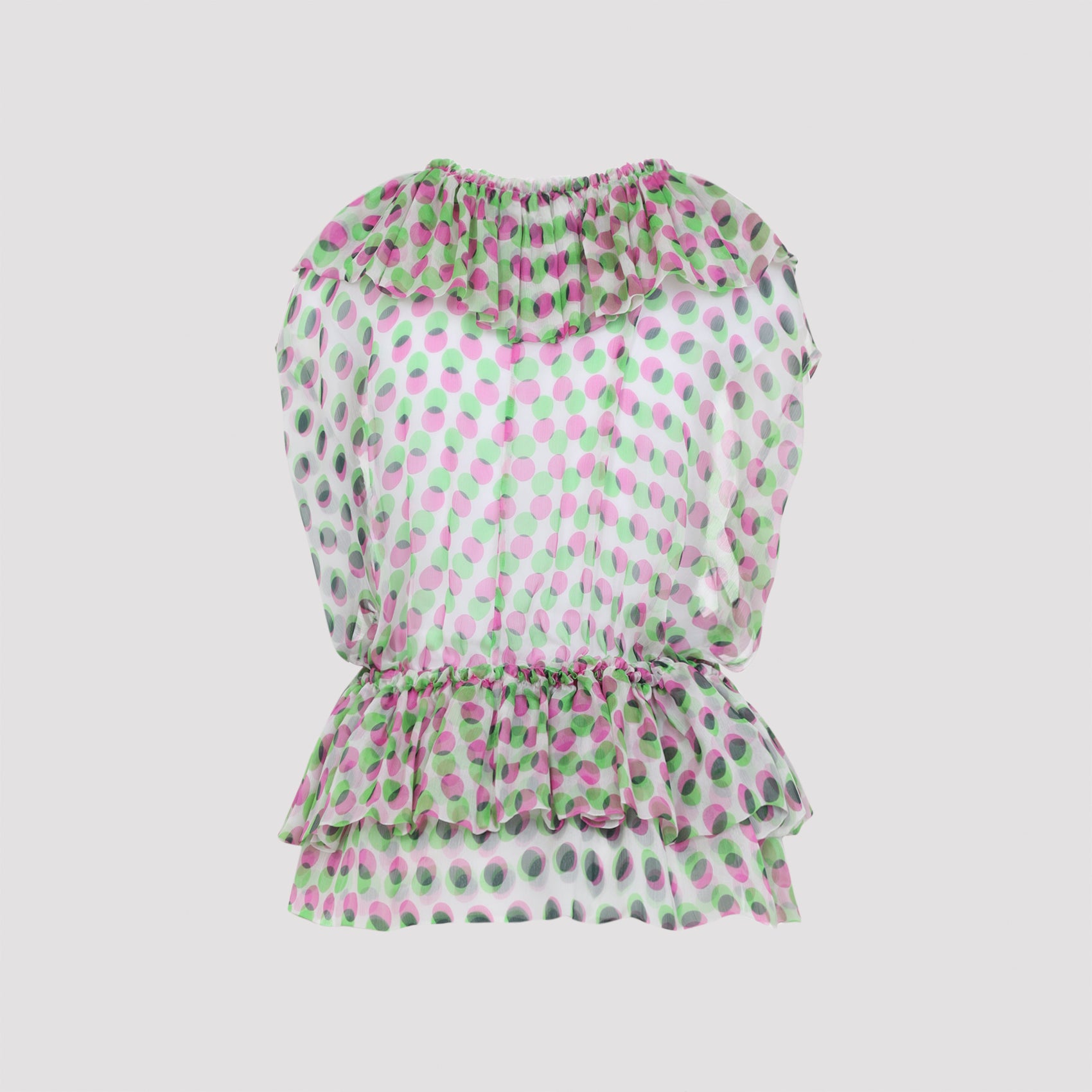 Silk Sleeveless Blouse With Ruffled Trim