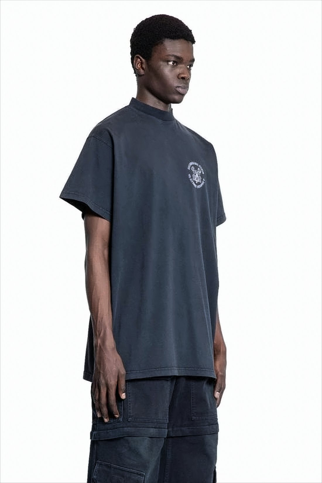 Loose-Fitting Black T-Shirt with High Neckline