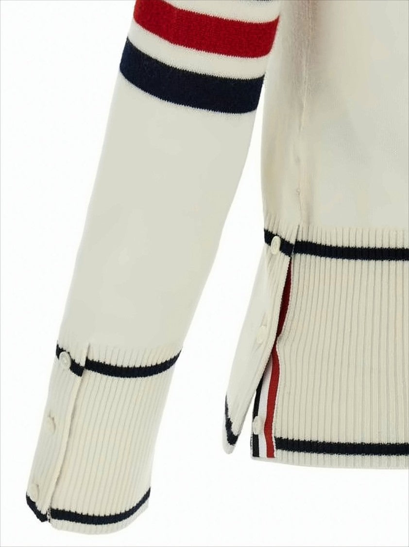 Fitted Cashmere Cardigan with Contrasting Trim and Sporty Stripes