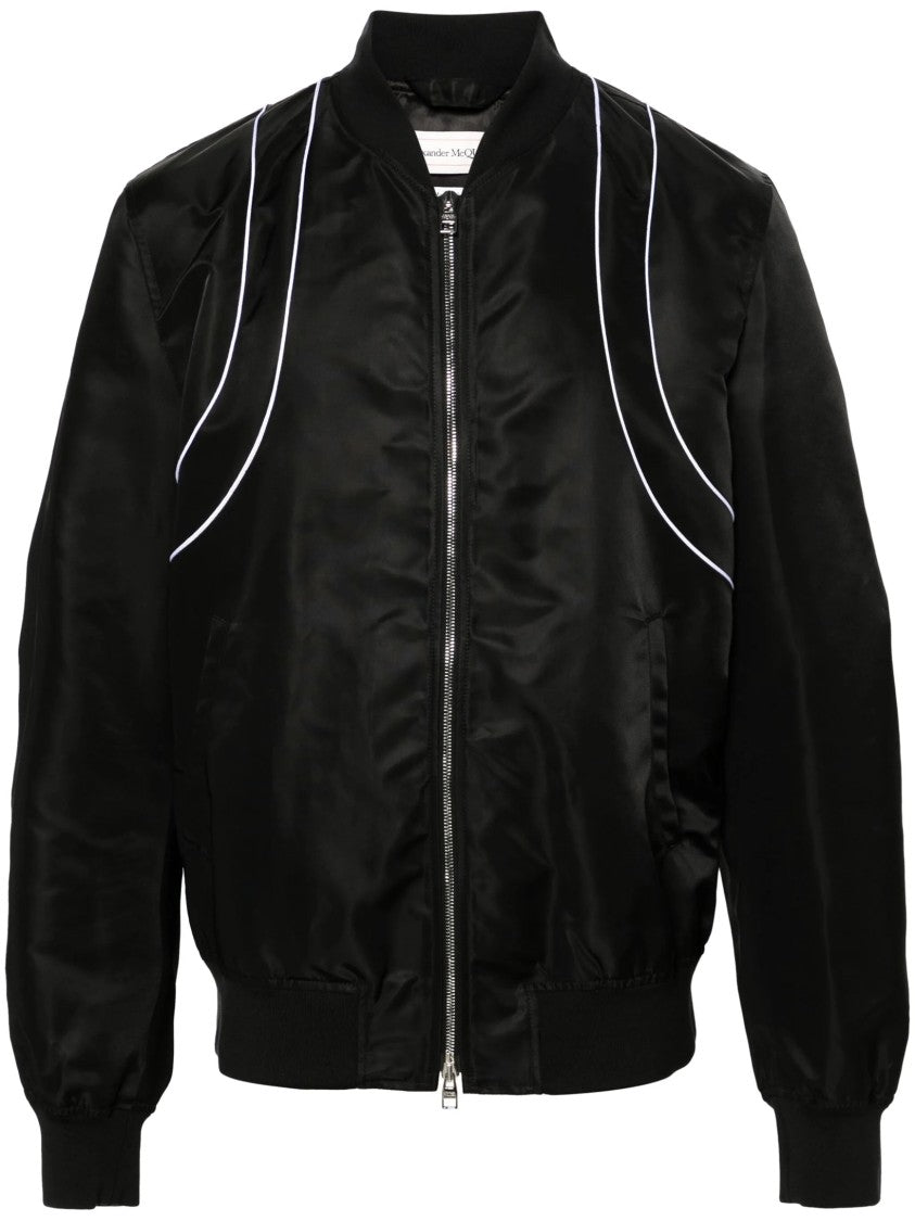 Bomber-Style Jacket With Contrasting Piping Details