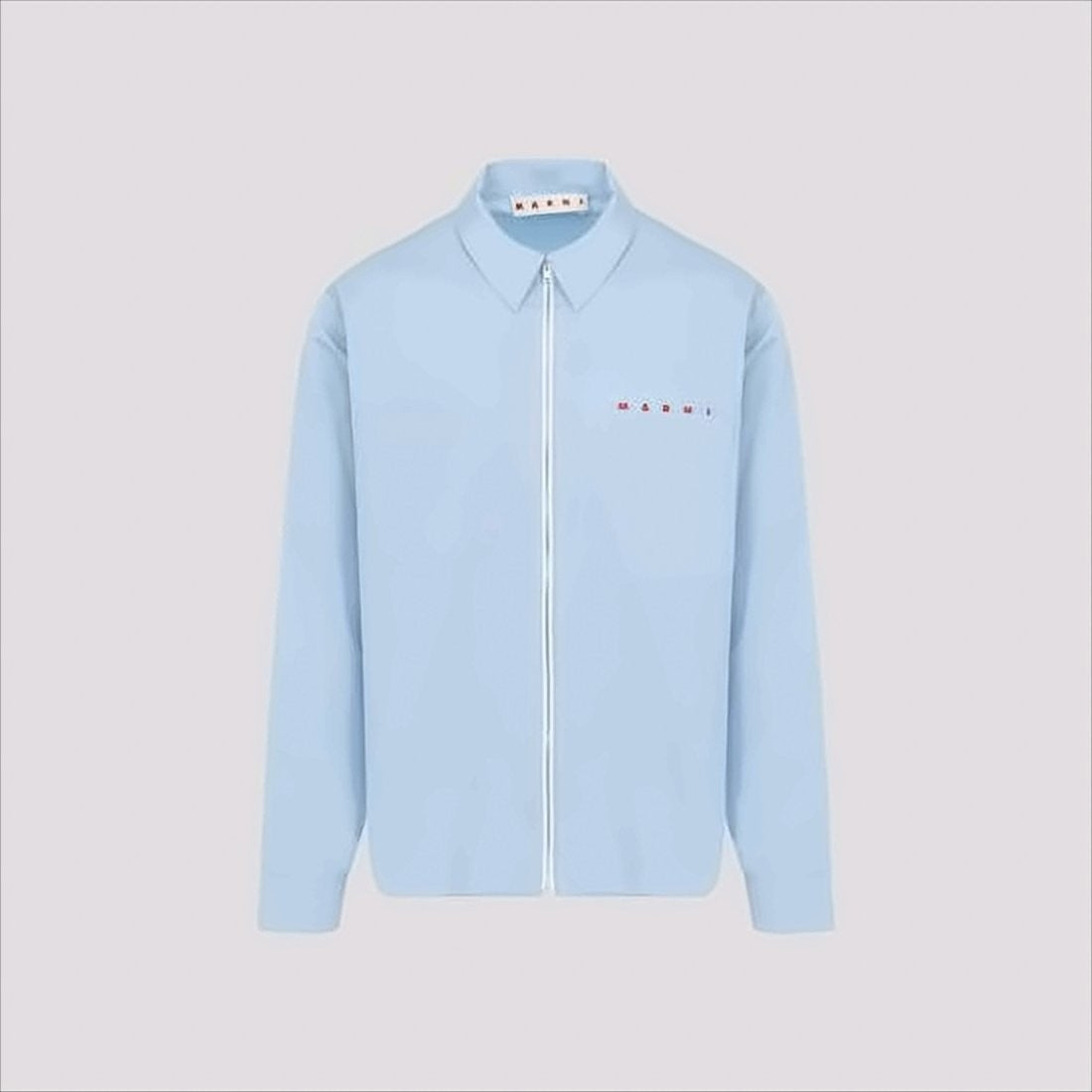 Light Blue Minimalistic Cotton Jacket with Zipper Closure
