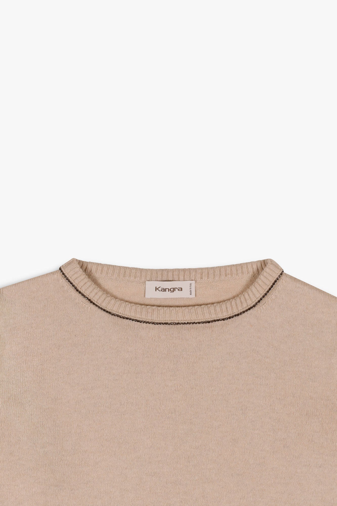 Beige Crewneck Sweater With Refined Stitch Detail