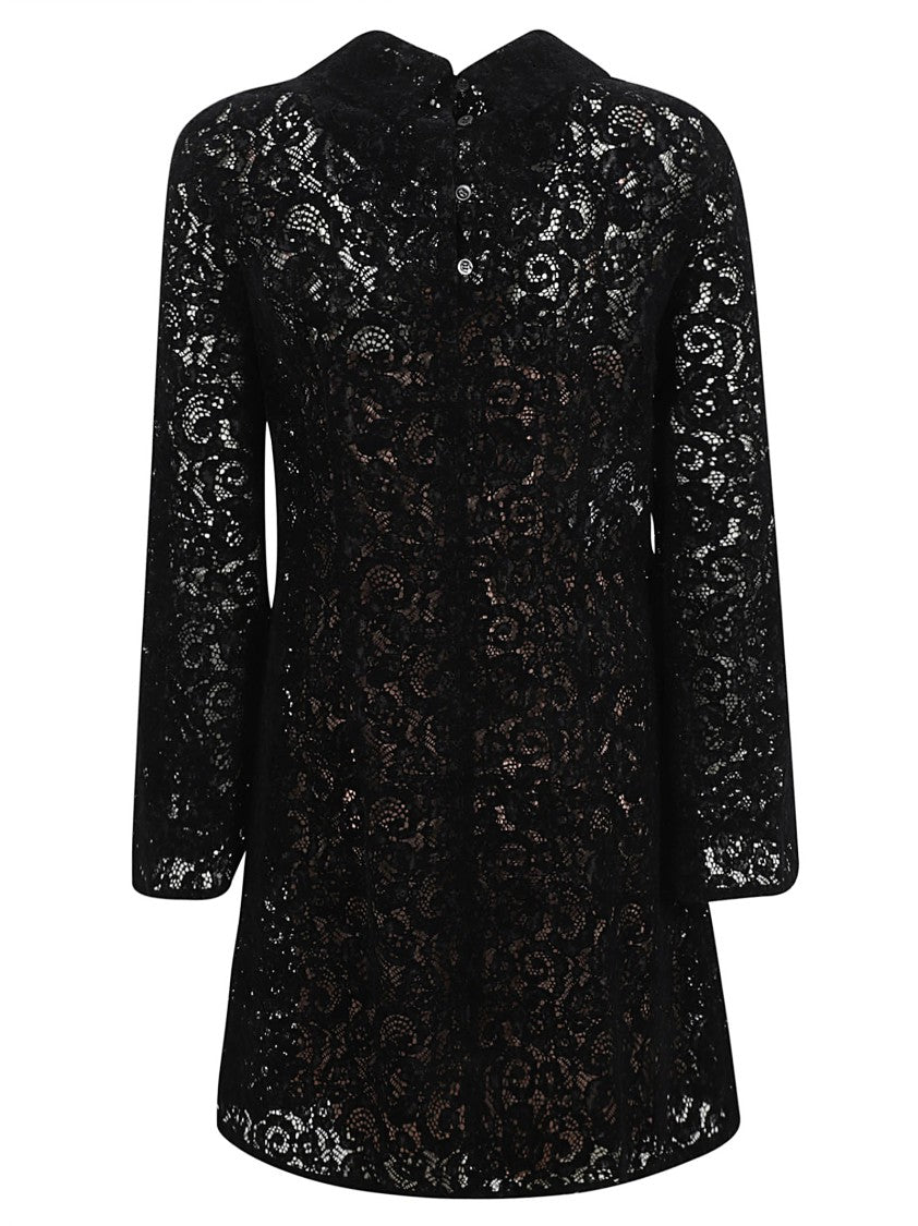 Lace Overlay Dress With Classic Collar