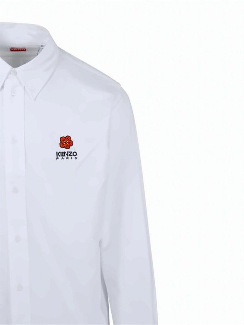 Tailored White Cotton Long-Sleeve Shirt With Embroidered Logo