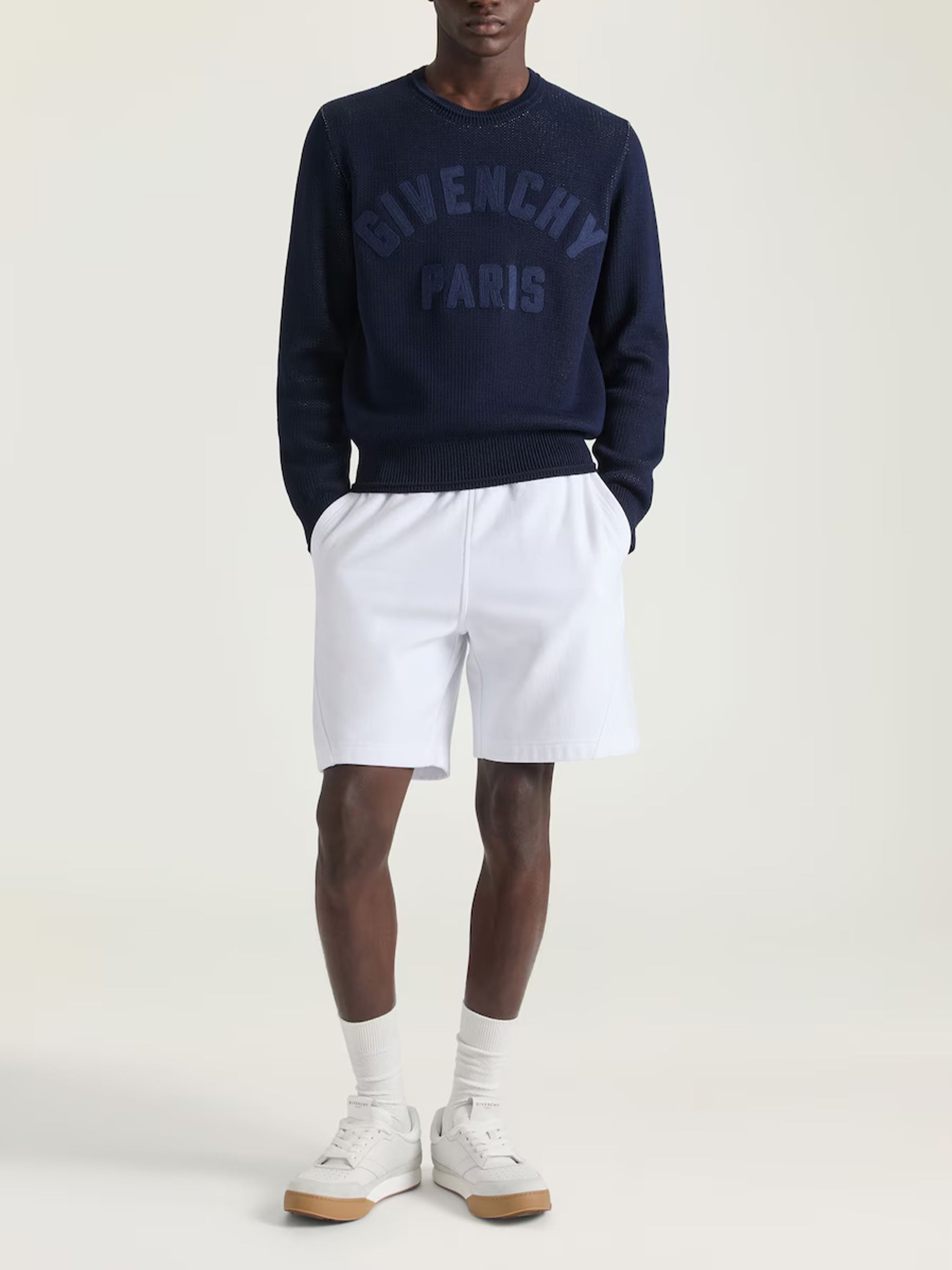 Ottoman Detail Textured Cotton Crewneck Sweater