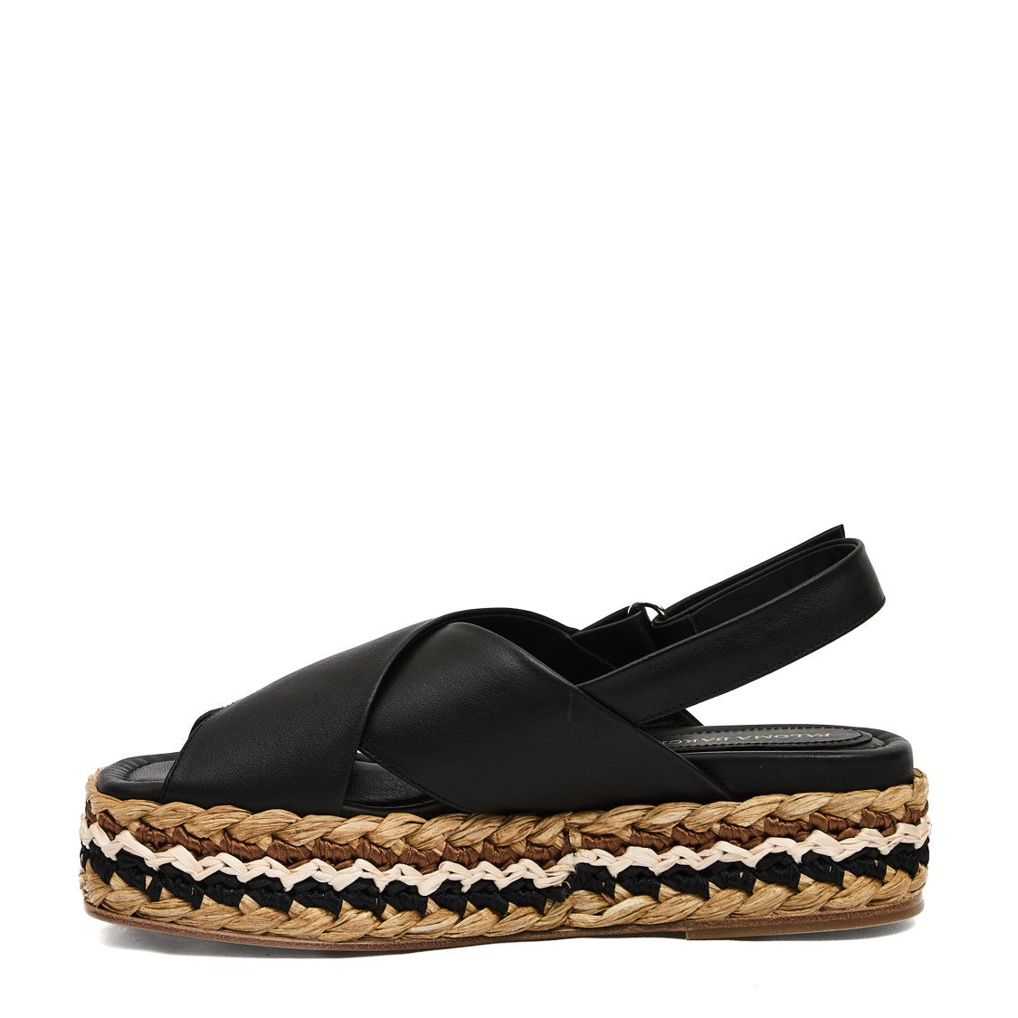 Raffia Wedge Sandal Cross Black