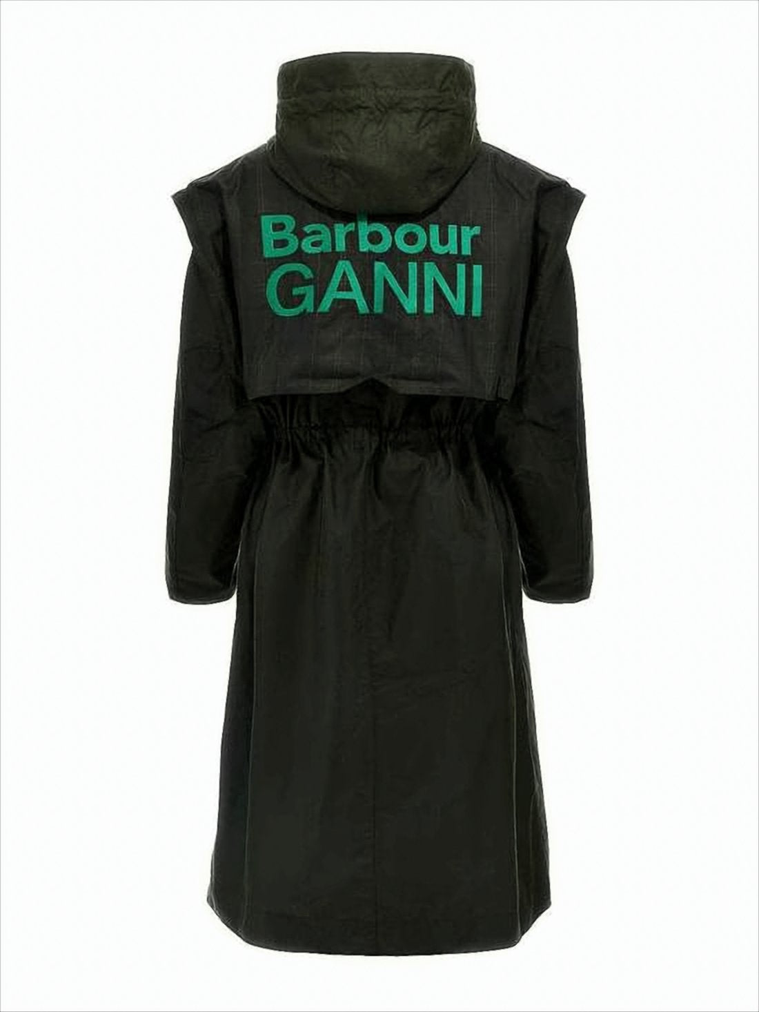 Long Black Coat With High Collar And Embroidered Branding