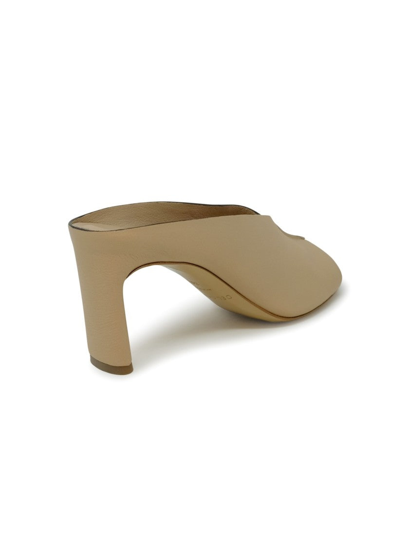 Beige Leather Sabot Sandals