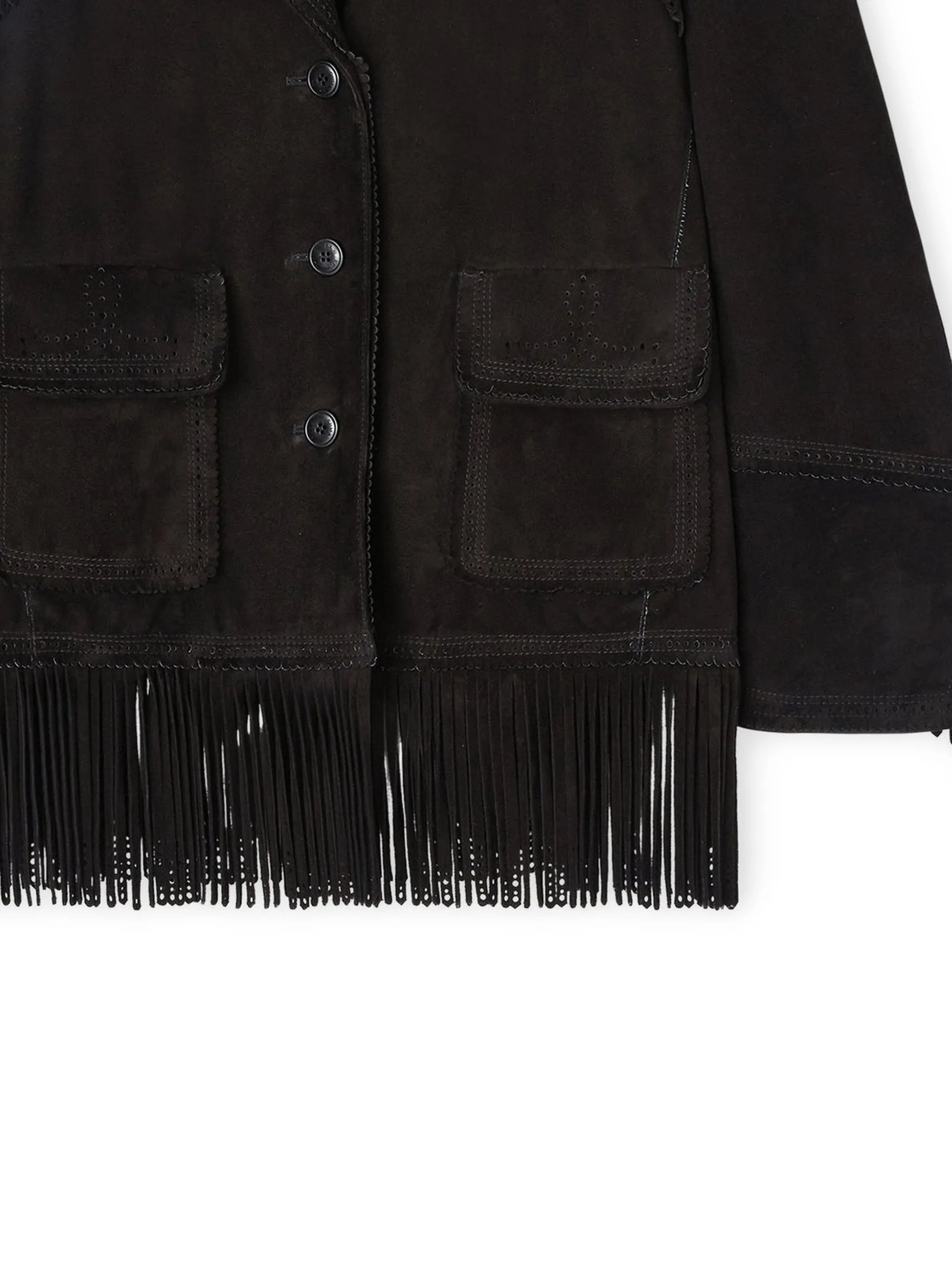 Single-Breasted Brown Suede Fringe Jacket