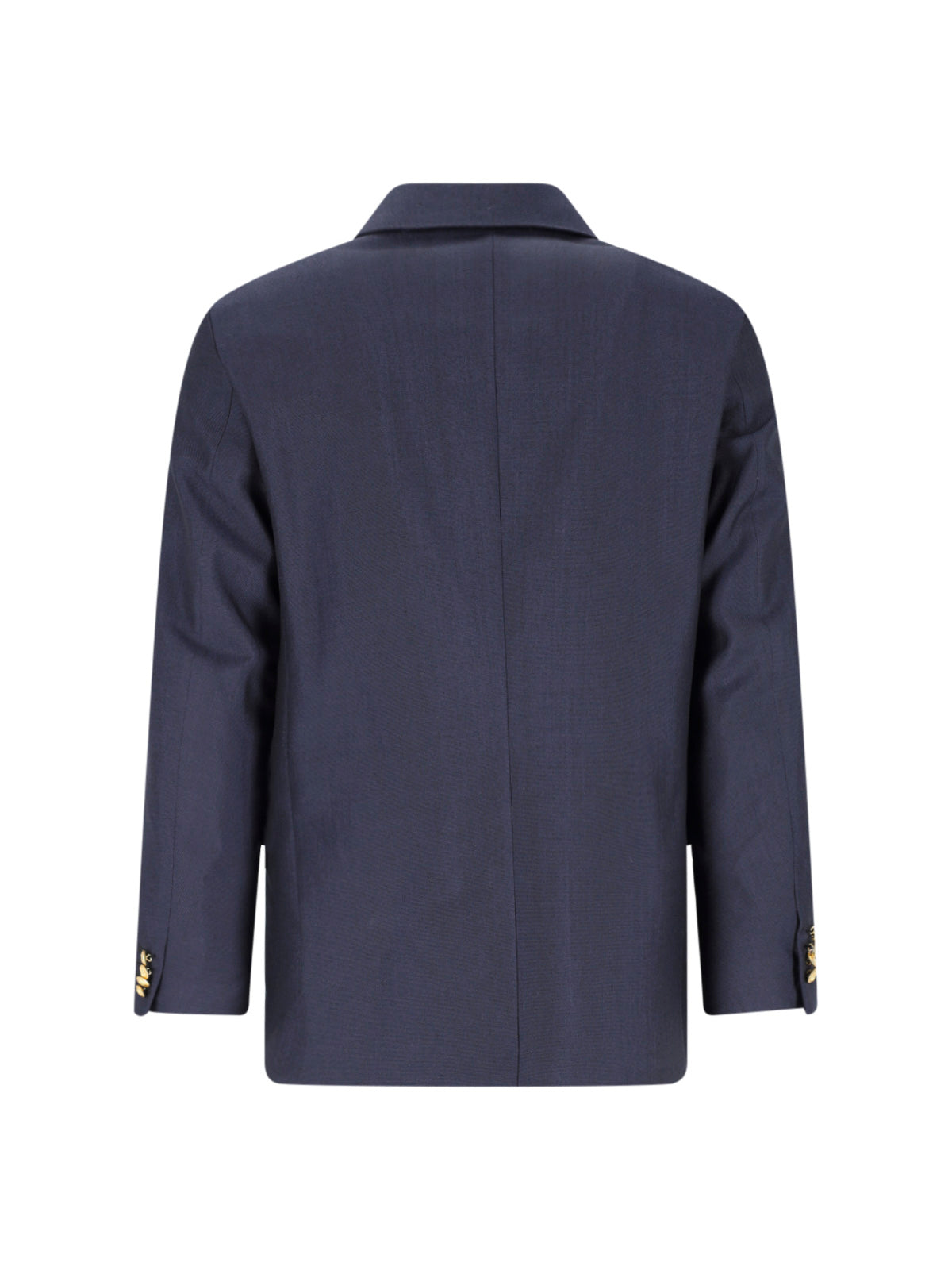 Navy Blue Double-Breasted Wool Blend Blazer