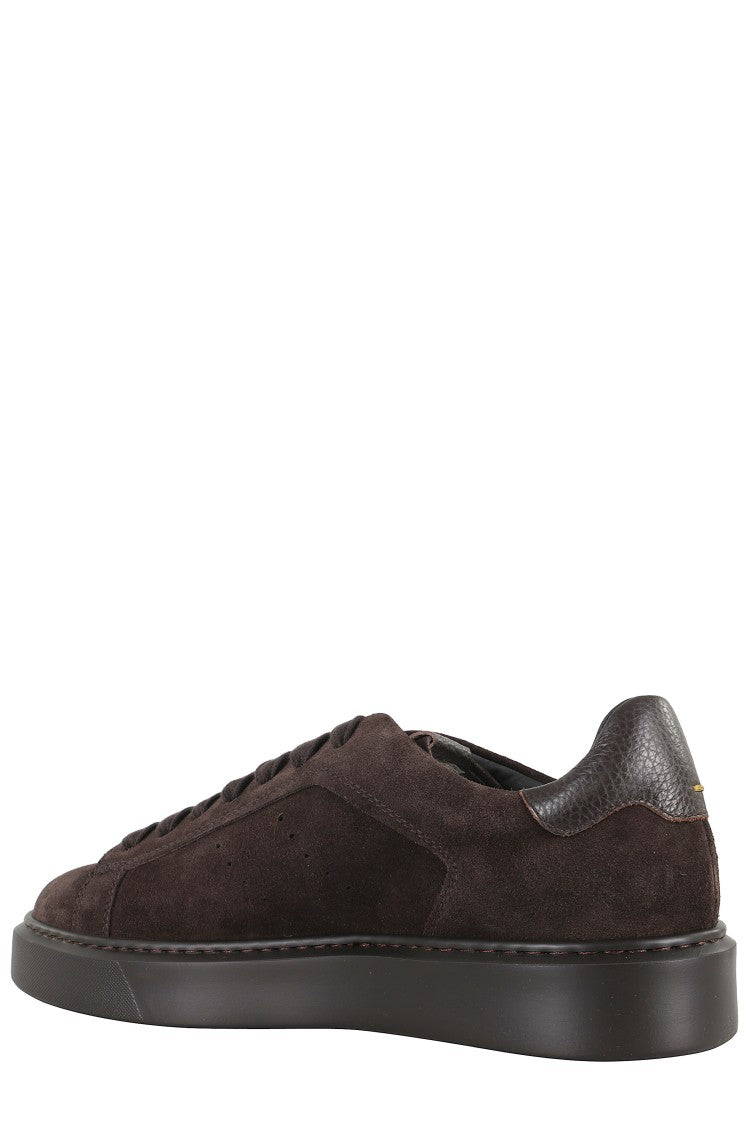 Suede Brown Sneakers With Garnet Leather Accents