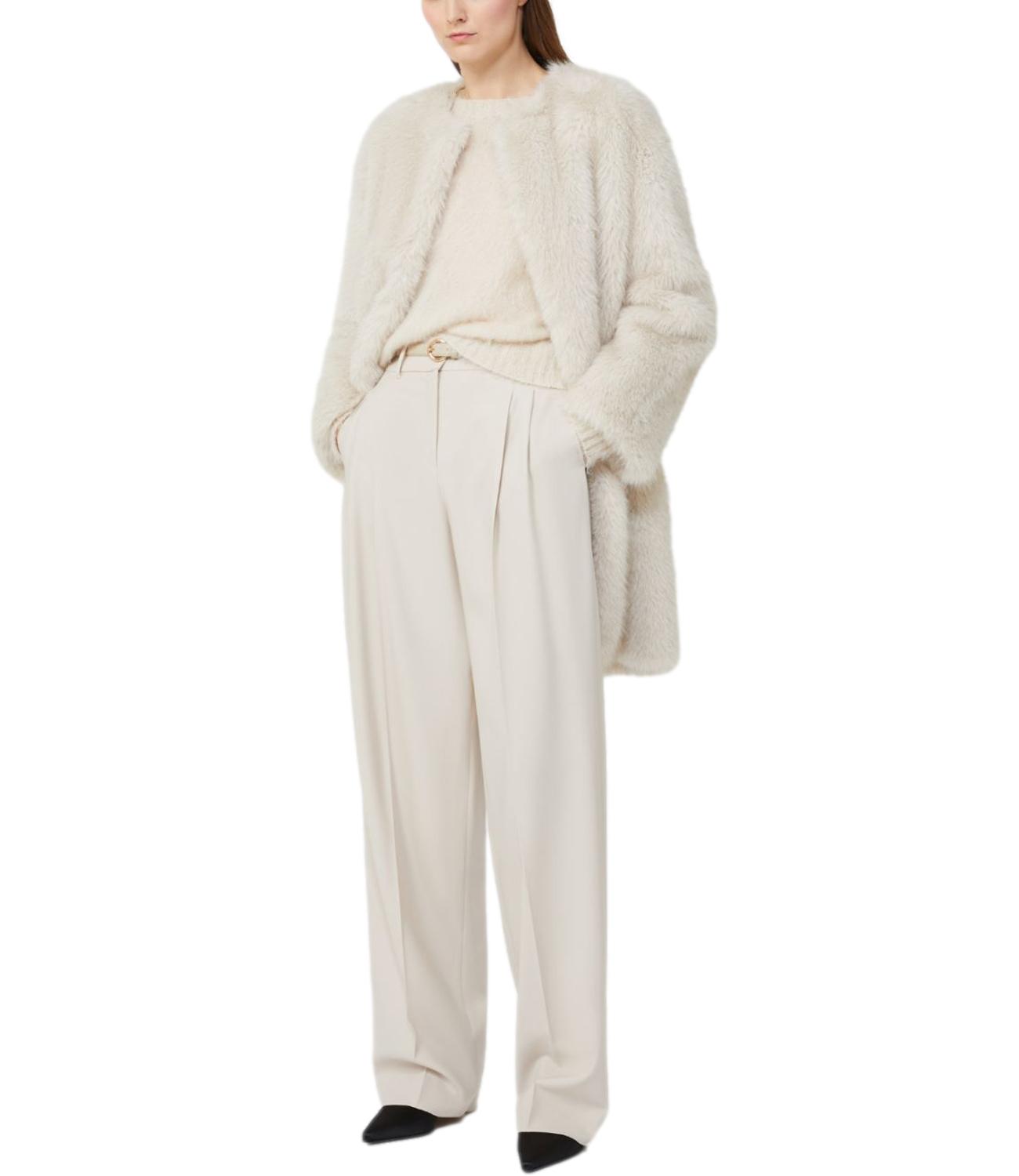 Plush Beige Eros Coat With Collarless Design
