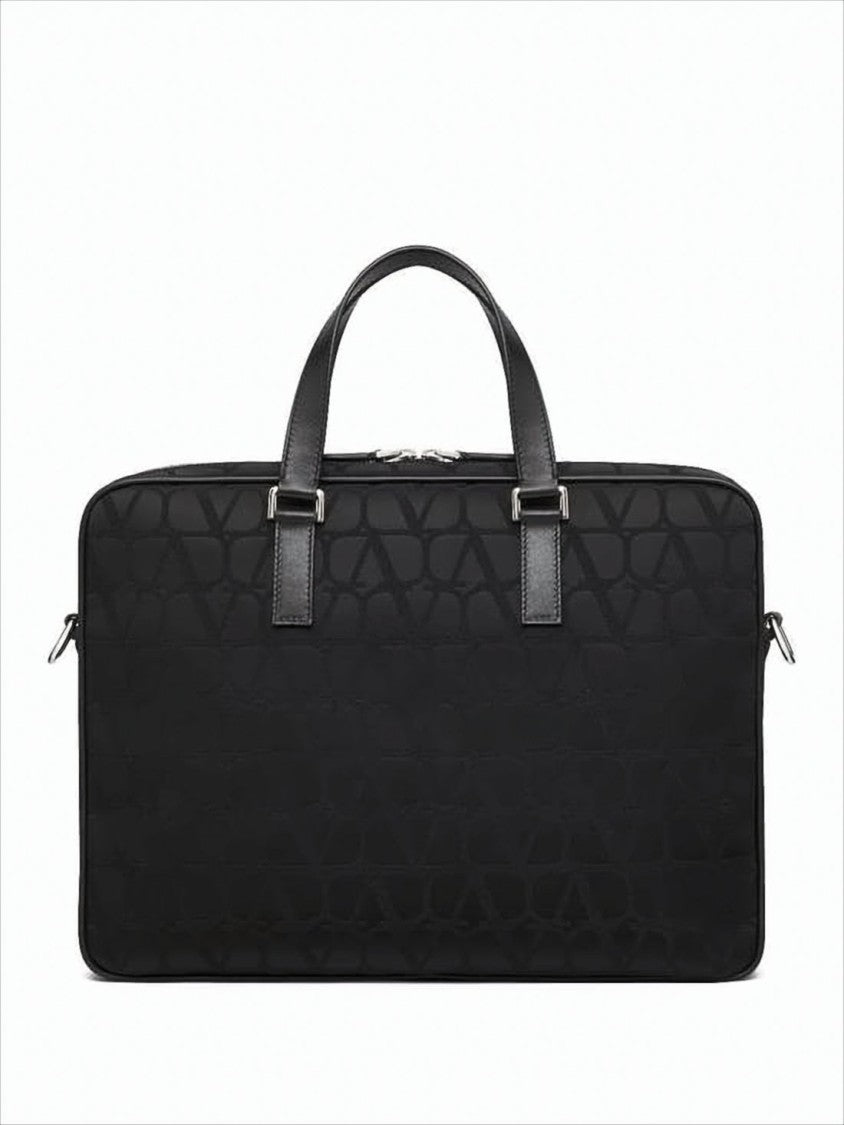 Rectangular Black Tote Bag with Calf Leather Accents