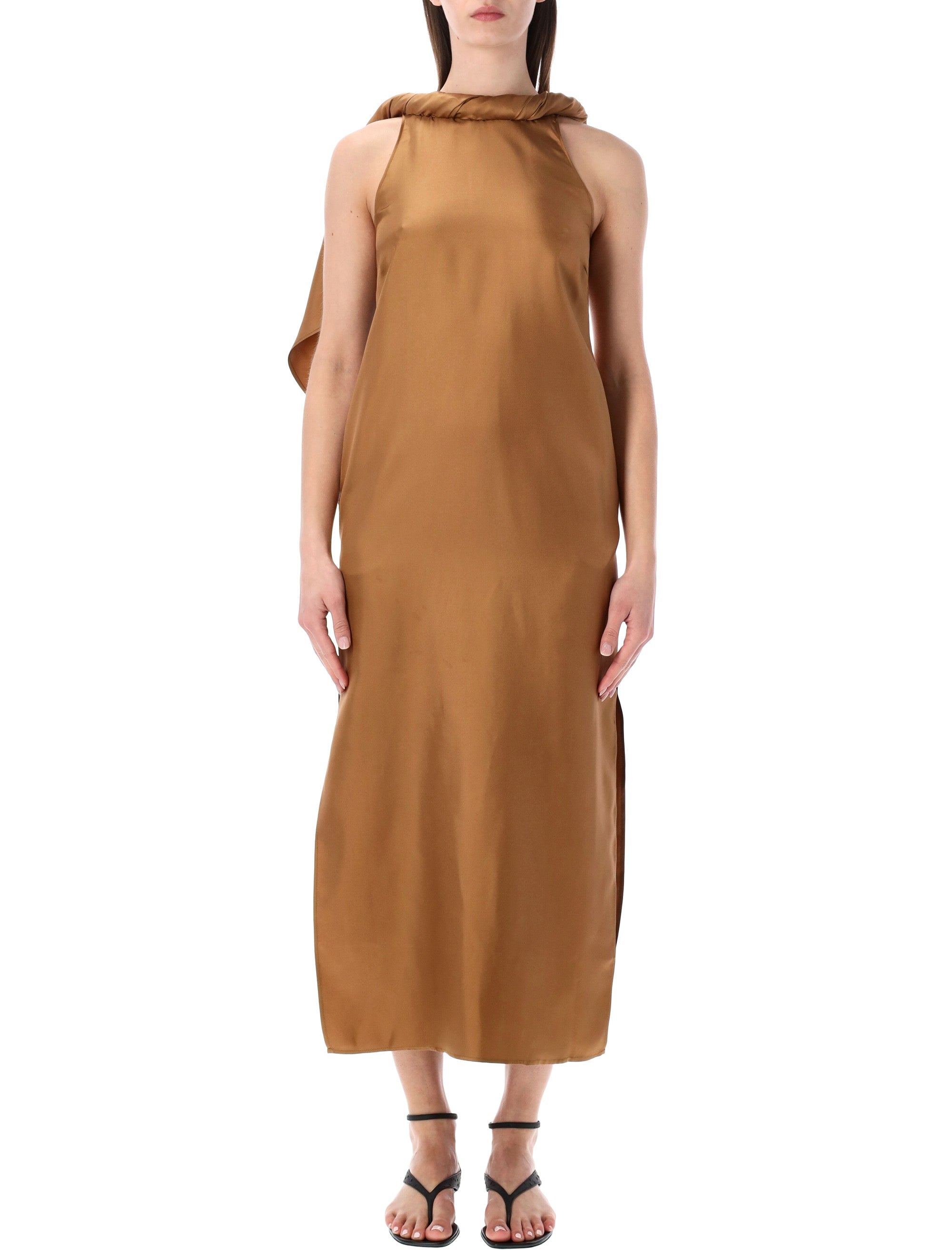 Susan Silk Twill Twisted Collar Dress