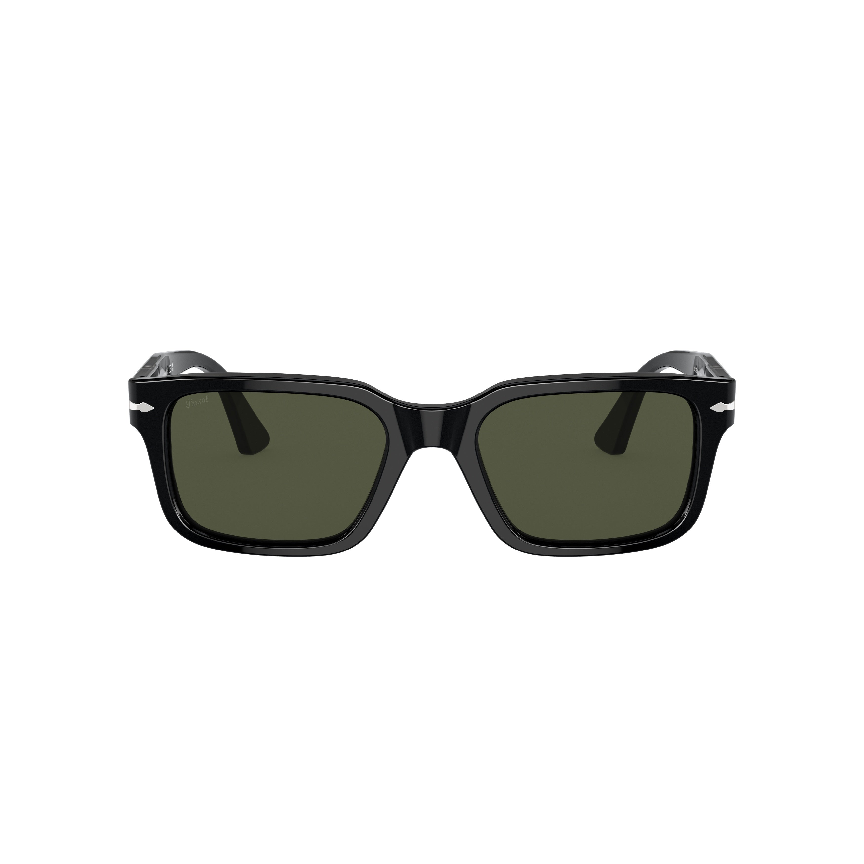 0po3272s Glossy Black Acetate Sunglasses with Green Lenses