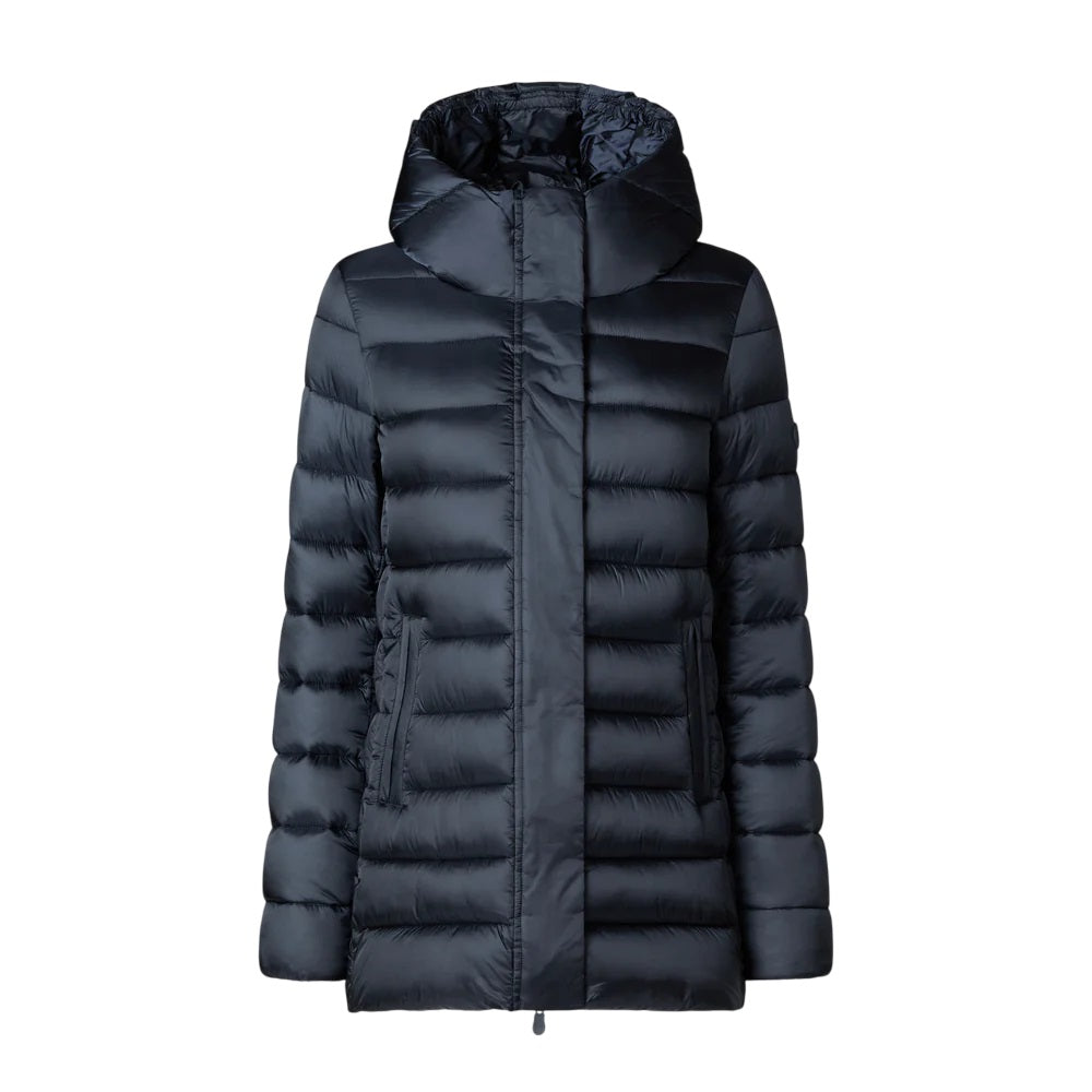 Lightweight Blue Quilted Coat With High Collar