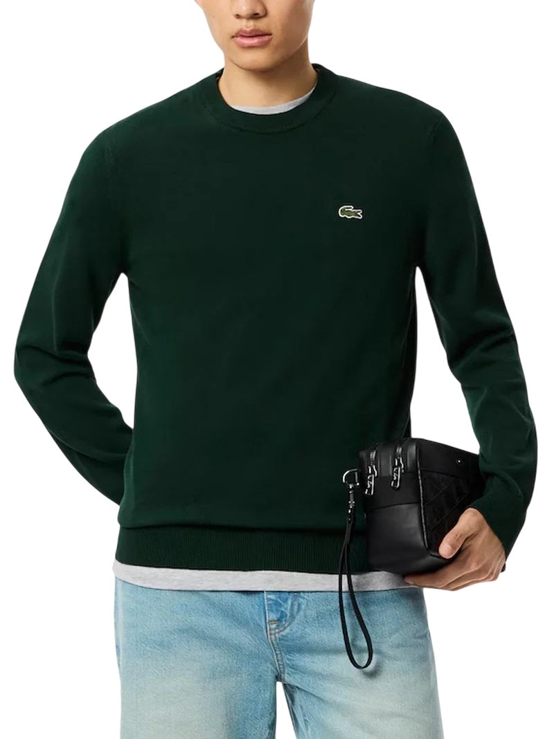 Crewneck Knit Sweater In Deep Green Wool-Polyester Blend