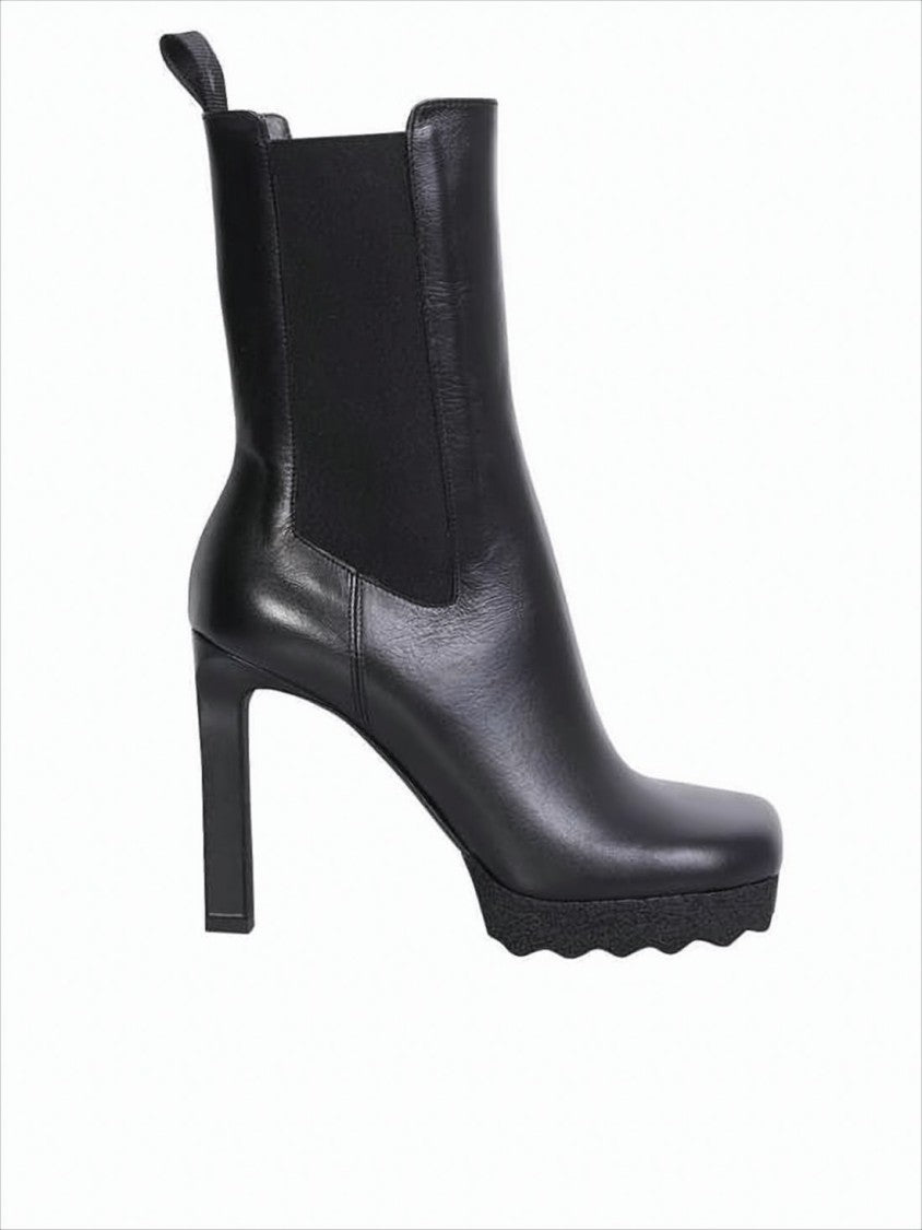 Smooth Leather Ankle Boots with High Block Heel