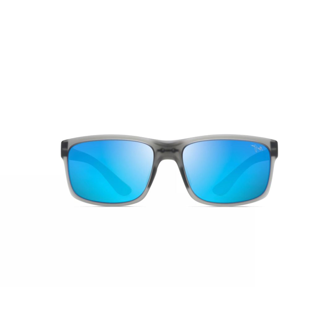 Pokowai Arch Translucent Grey Rectangular Sunglasses with Reflective Blue Lenses