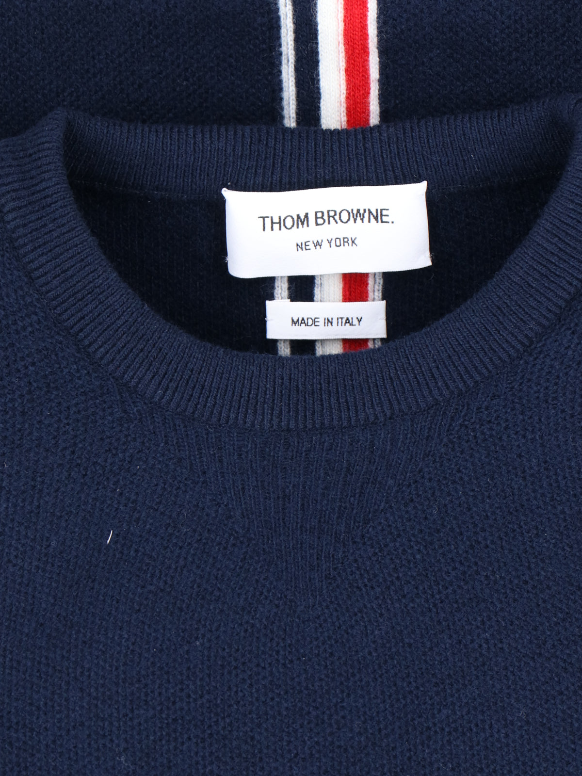Tricolor Detail Crewneck Sweater – Blue