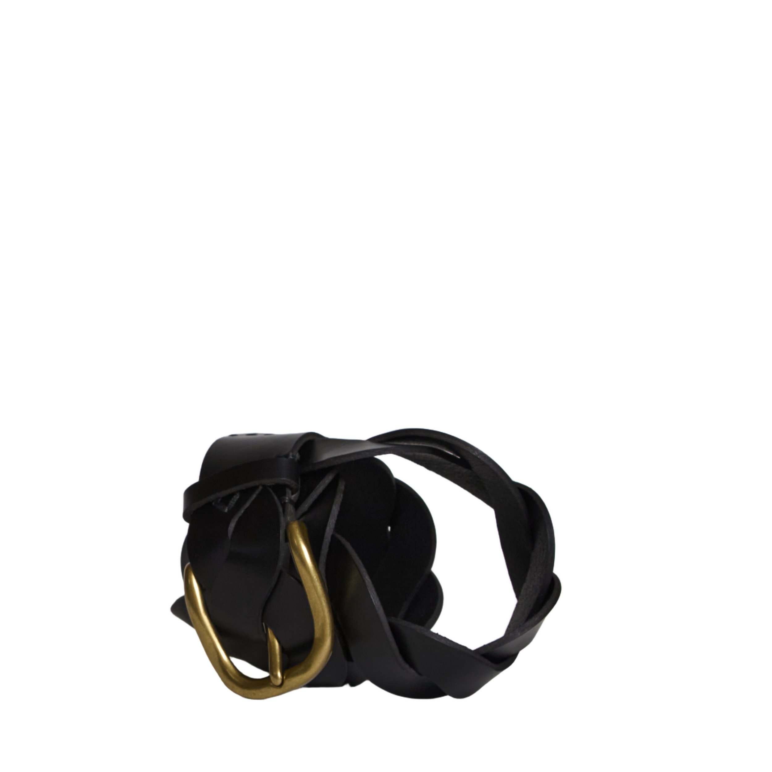 Braided Leather Belt with Gold-Tone Buckle