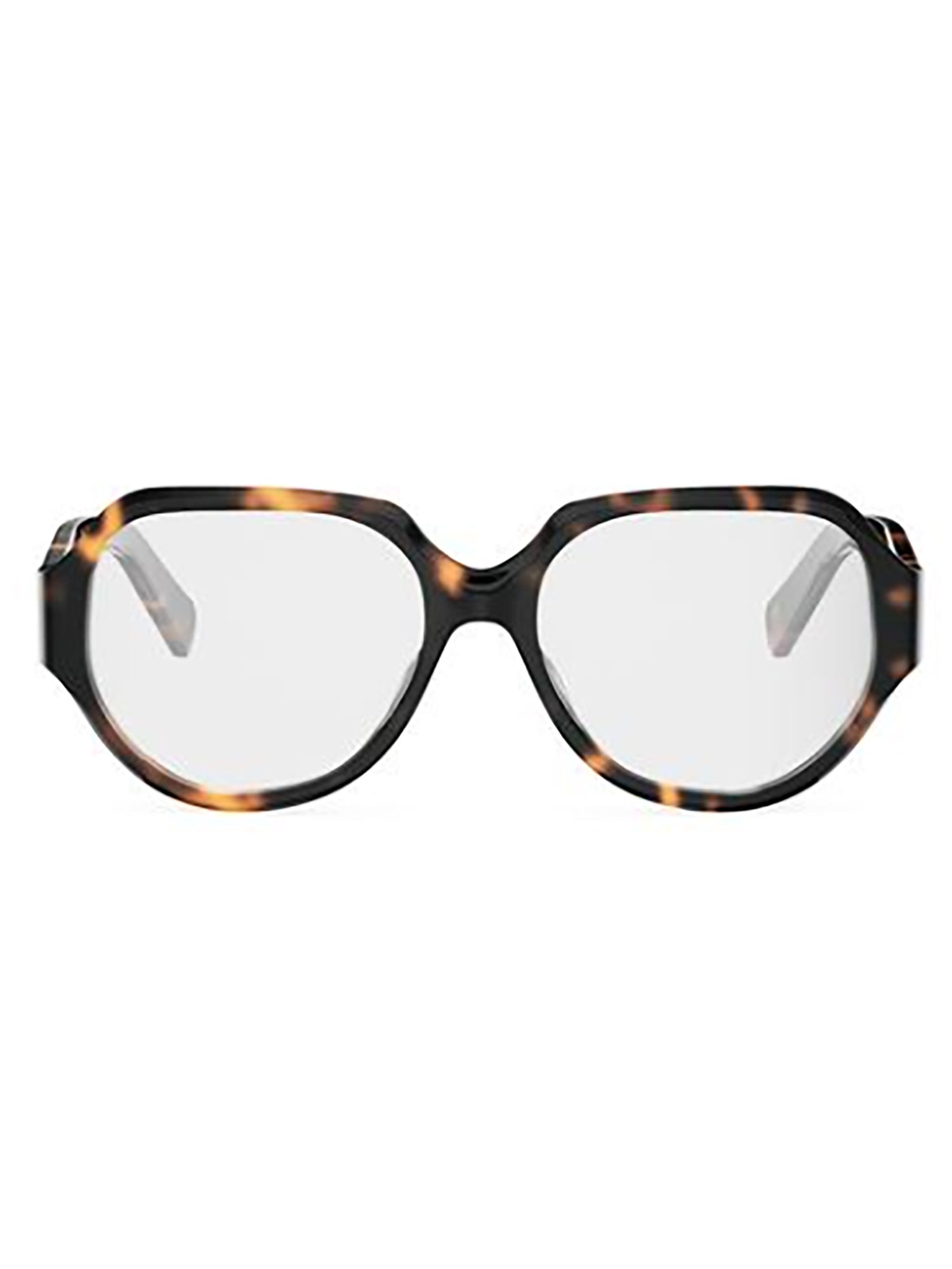 Oval Optical Frames with Tortoiseshell Pattern and Gold Logo