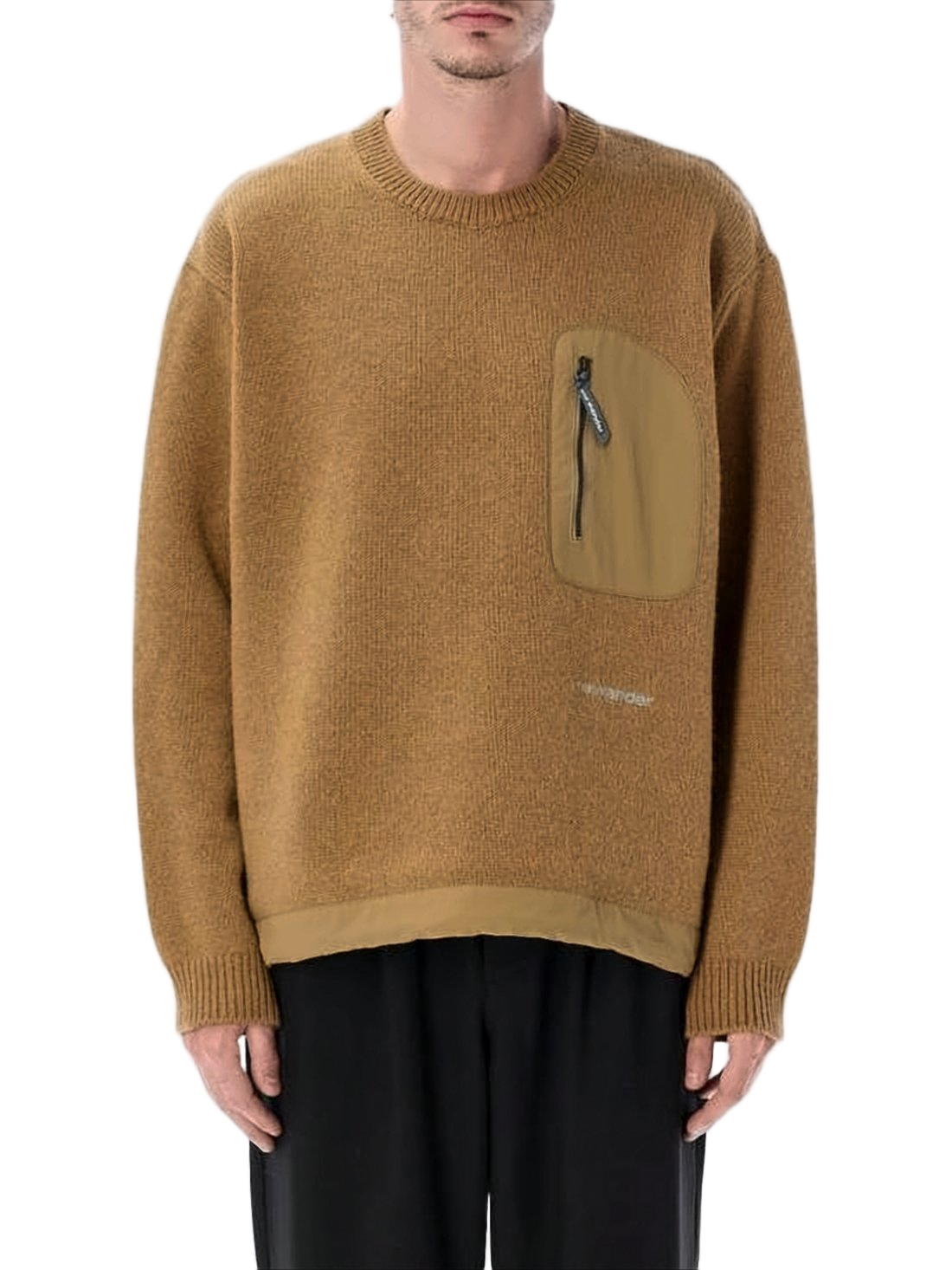 Textured Knit Sweater with Contrasting Zippered Pocket