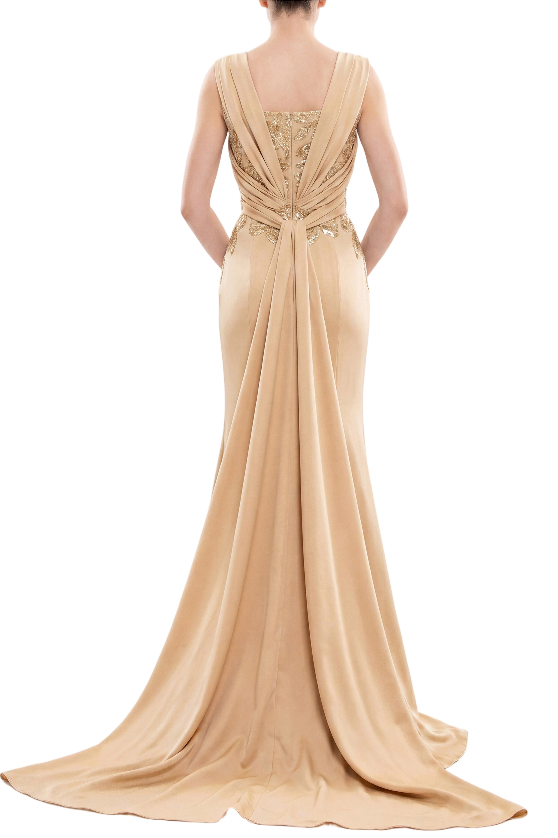 Embellished Long Crepe Dress