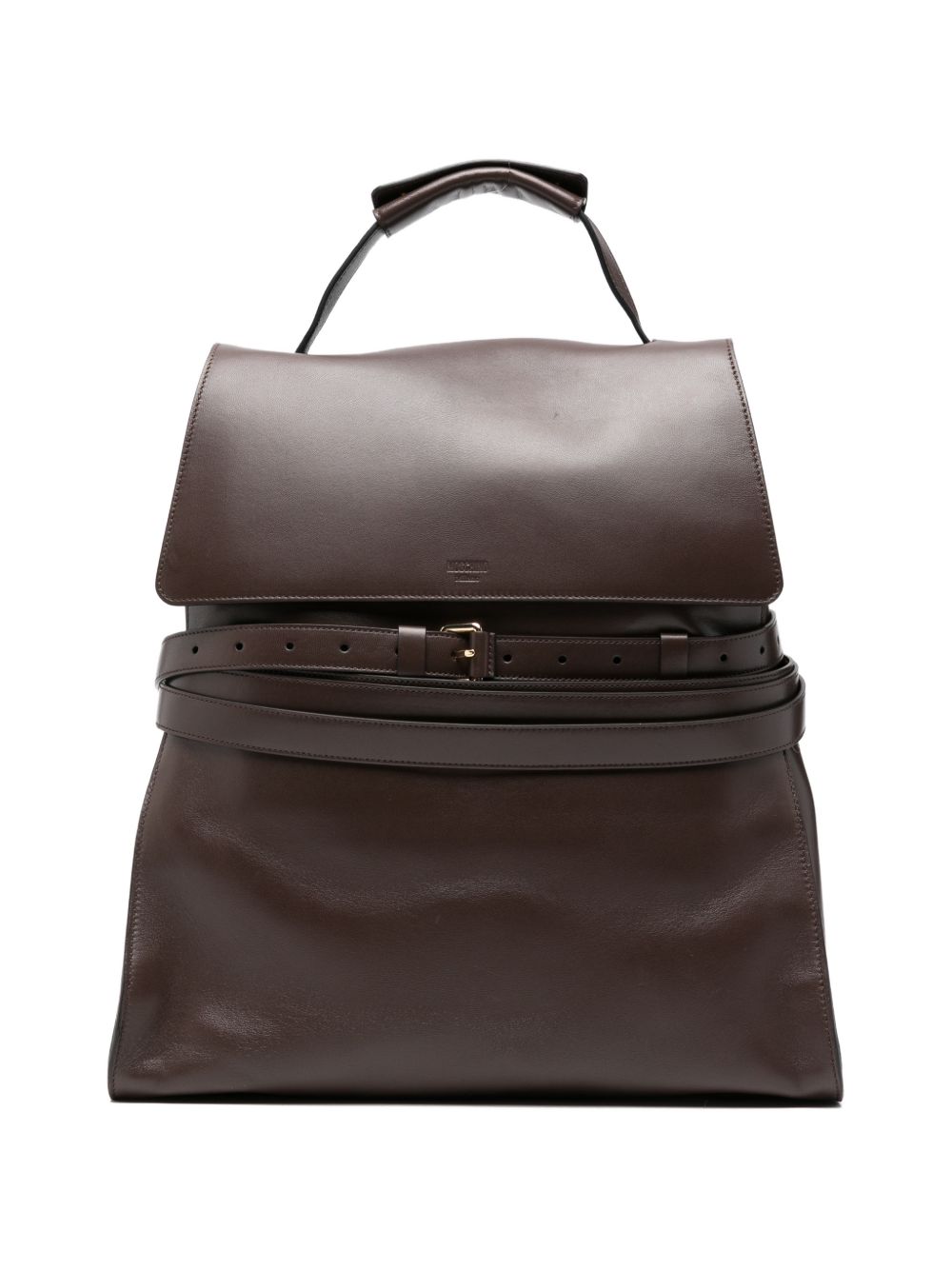 Structured Brown Handbag with Gold-Tone Accents