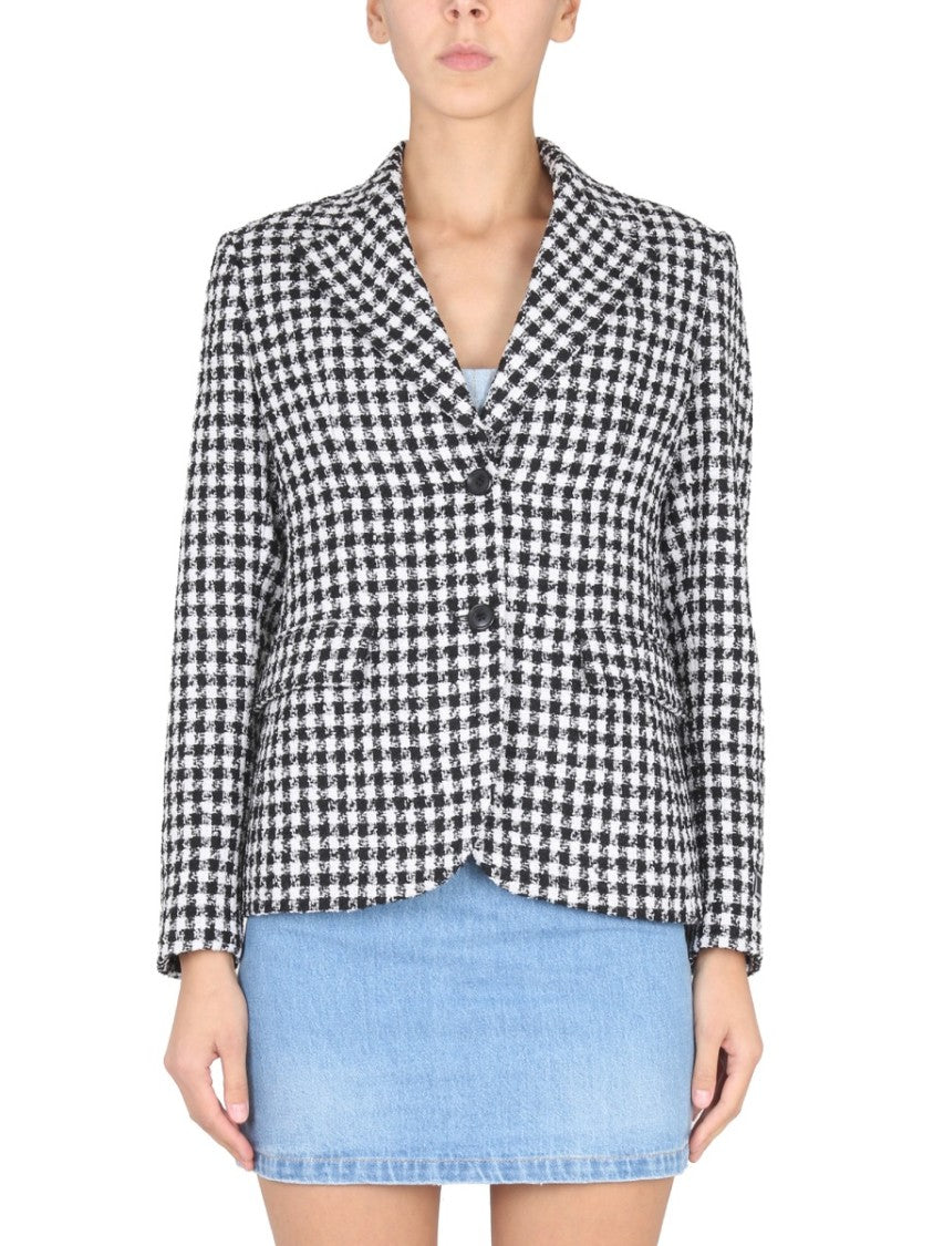 Houndstooth Tweed Jacket With Notched Lapels