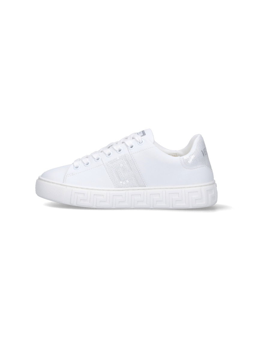 "Greca" Sequin Sneakers – White