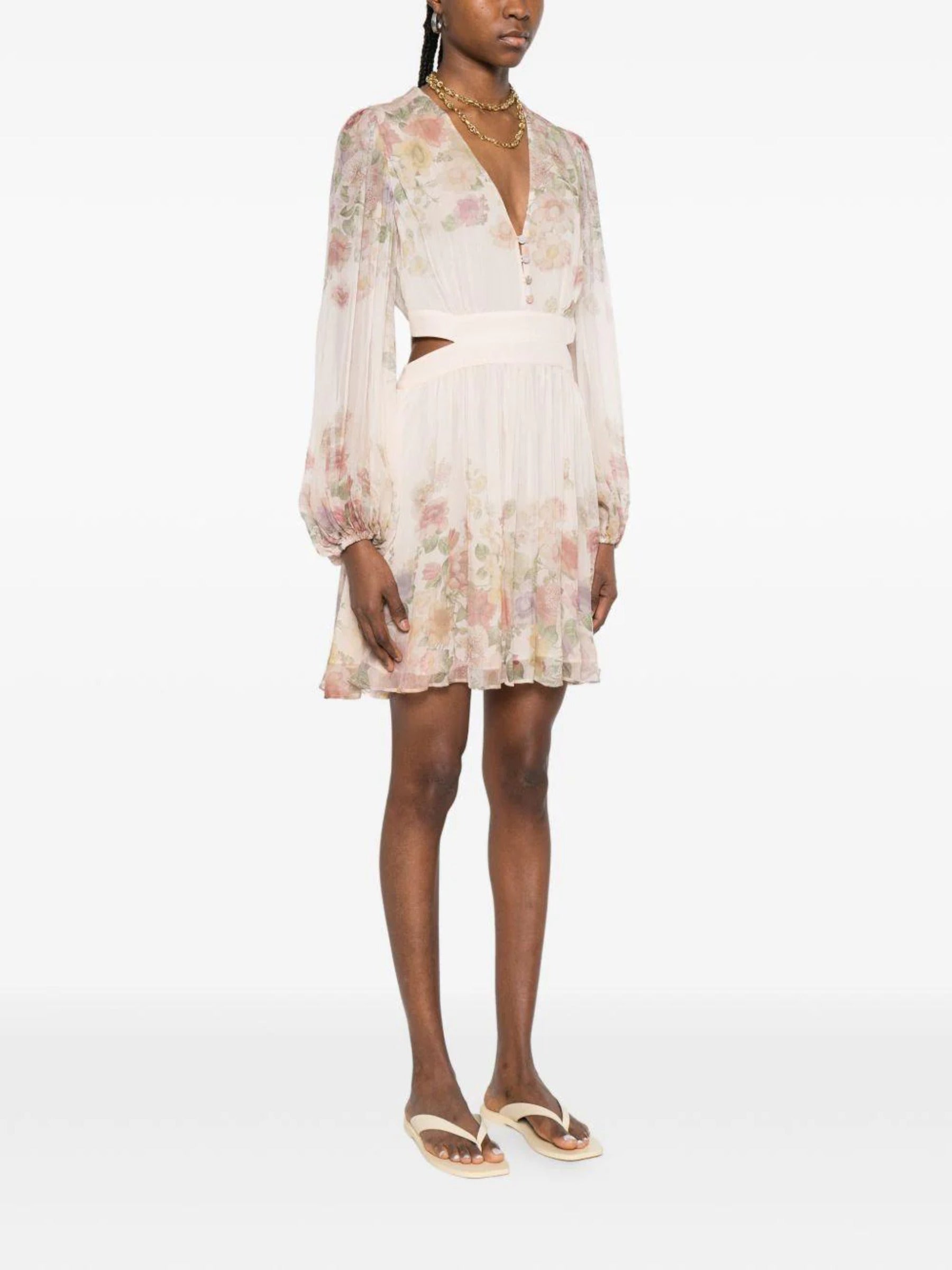 Delicate Floral Print Mini Dress with Puff Sleeves