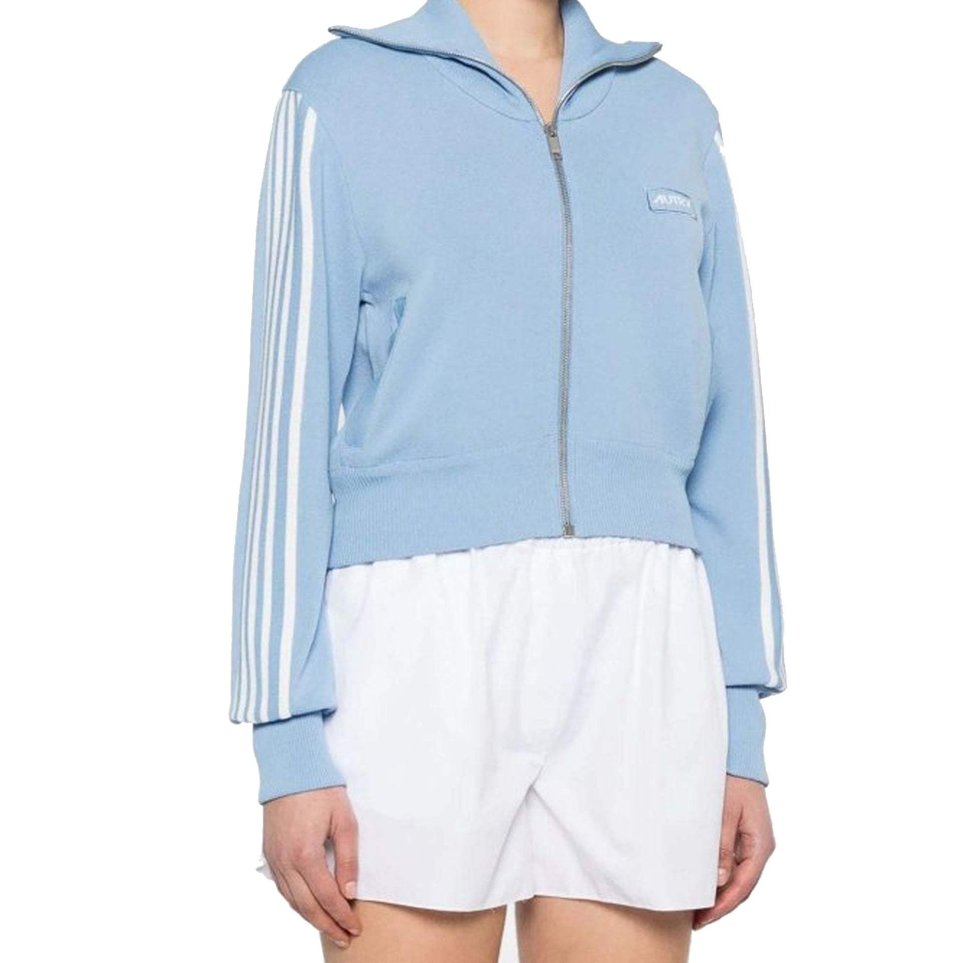 Fitted Light Blue Logo Jacket With Structured Collar