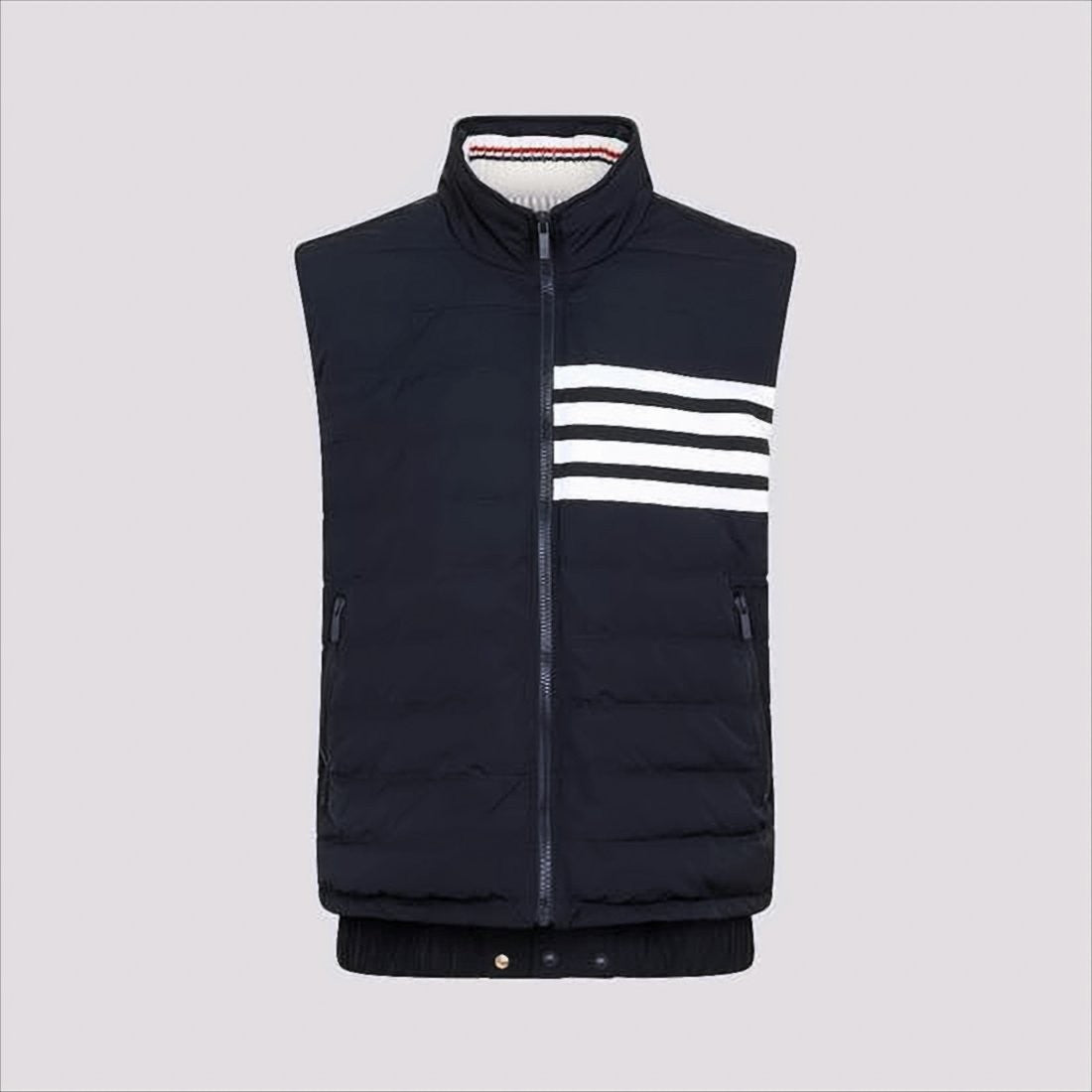 Quilted Padded Vest with High Collar and Striped Detail