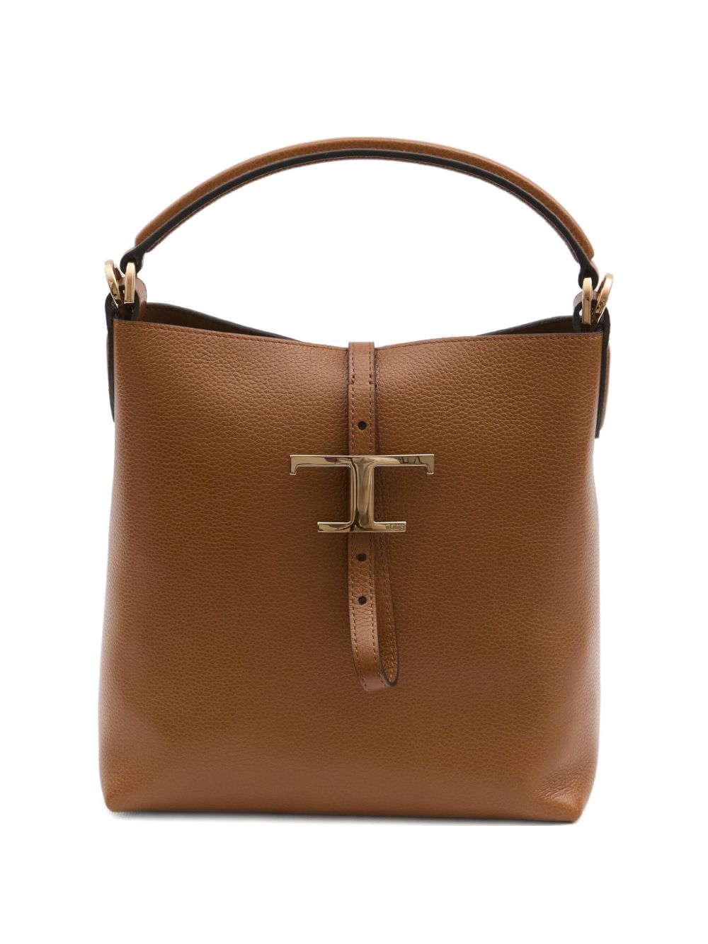Structured Pebbled Leather Handbag With Metallic Clasp