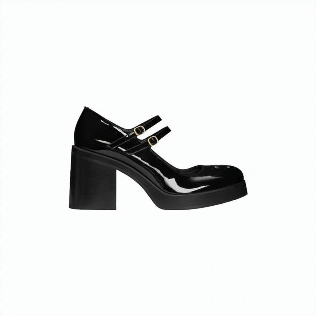 Glossy Black Patent Leather Pumps with Block Heel