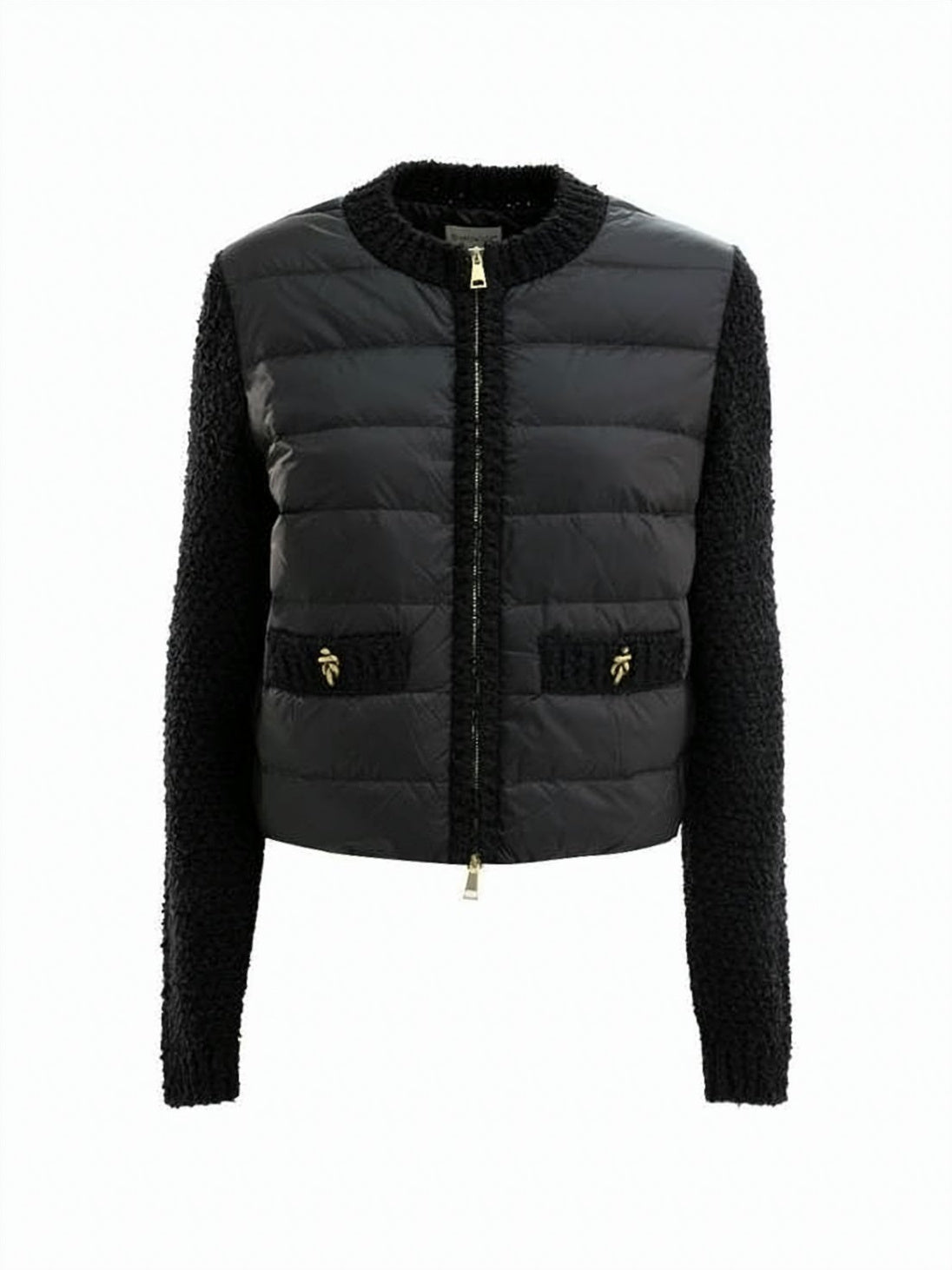 Cropped Quilted Jacket with Textured Sleeves