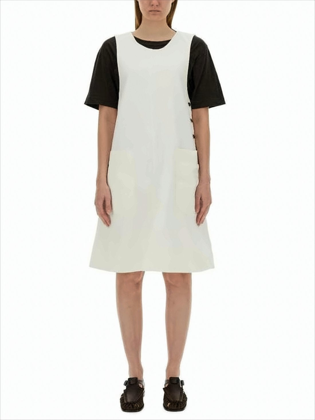 Sleeveless A-Line Midi Dress with Front Pockets