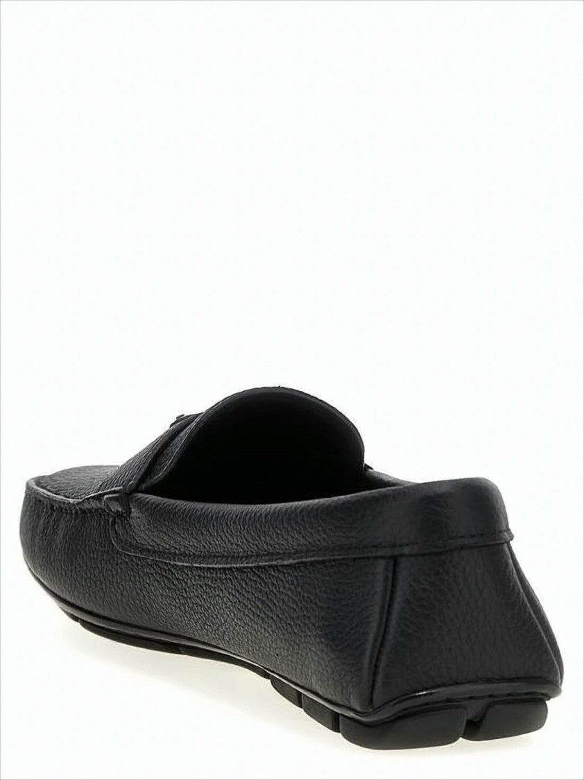 Textured Black Leather Loafers