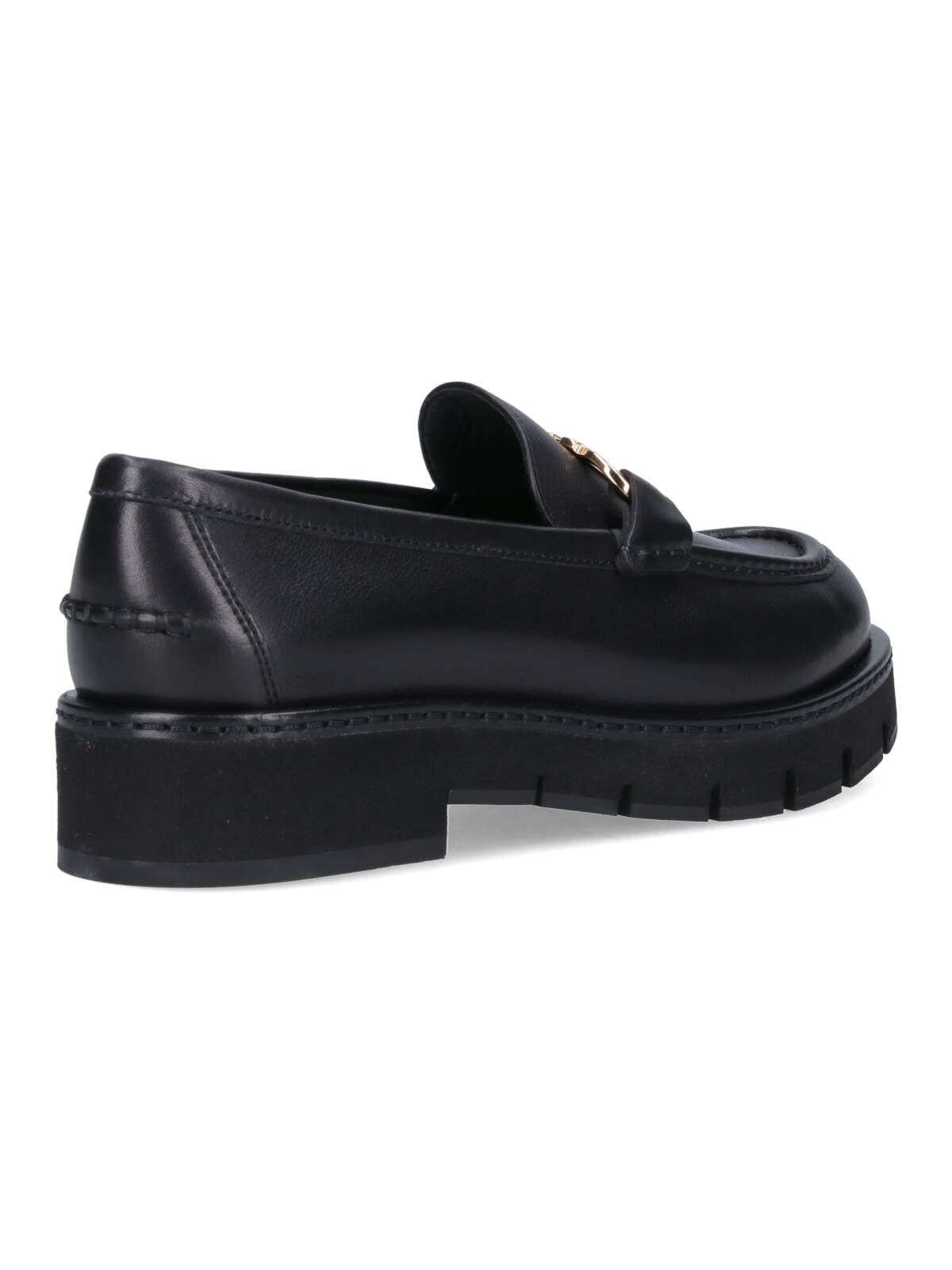 Black Leather Moccasins with Gold-tone Logo Buckle
