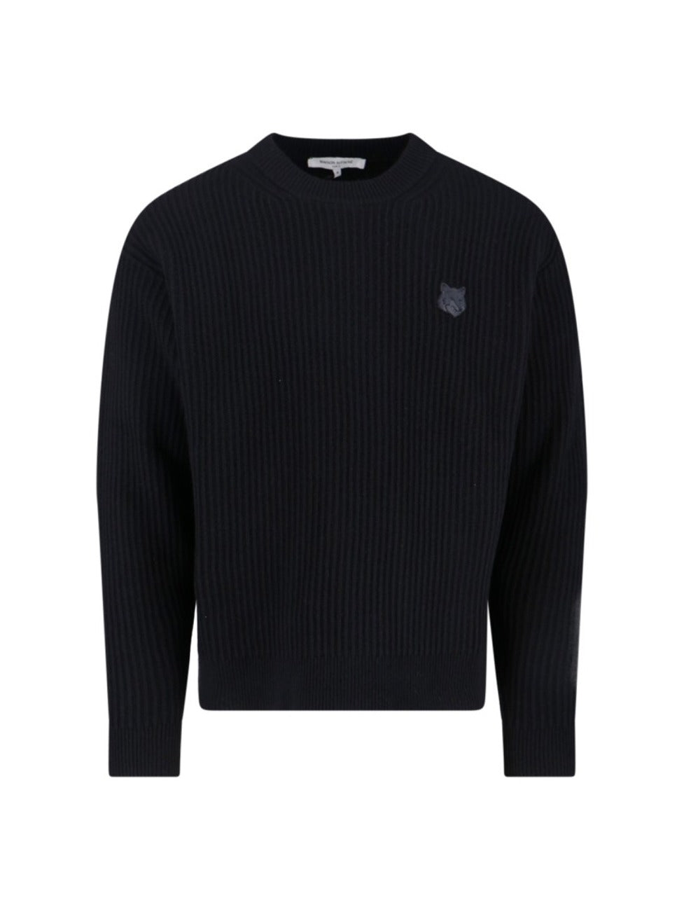Ribbed Knit Sweater With Cropped Fit And Embroidered Emblem