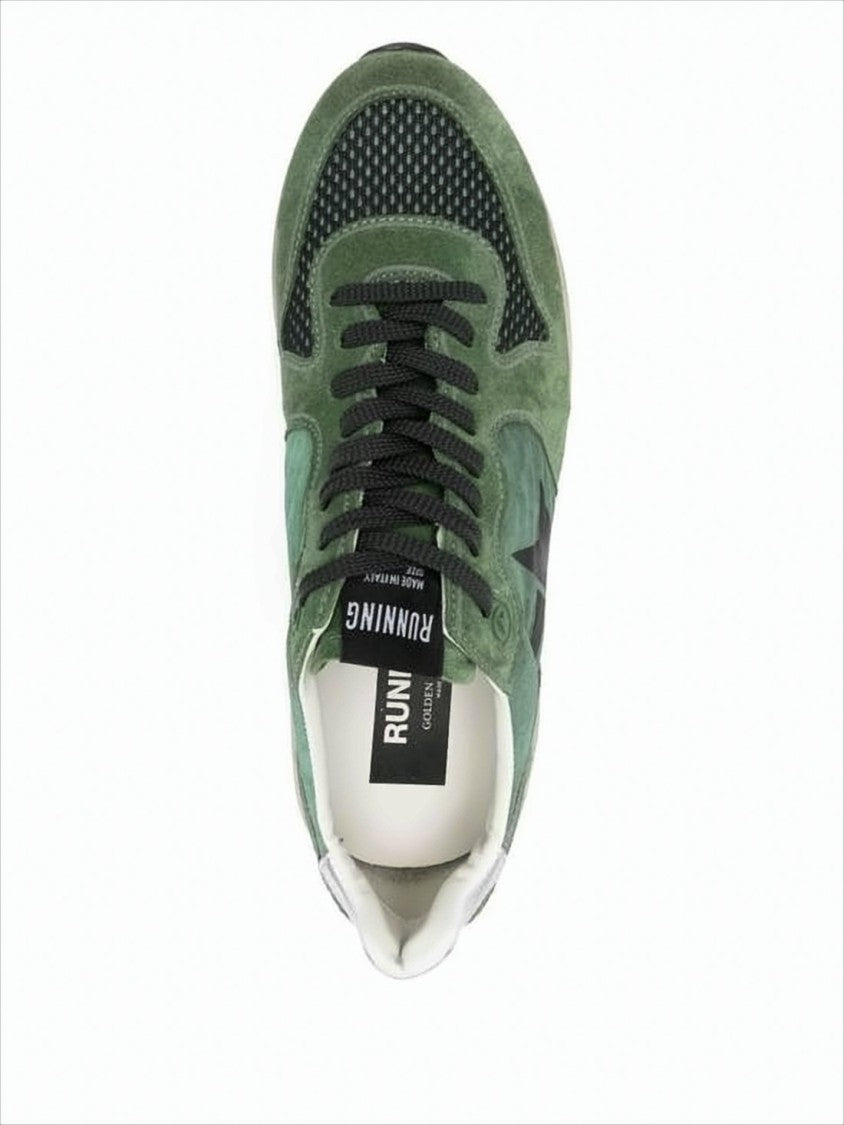 Green Suede and Nylon Sneakers