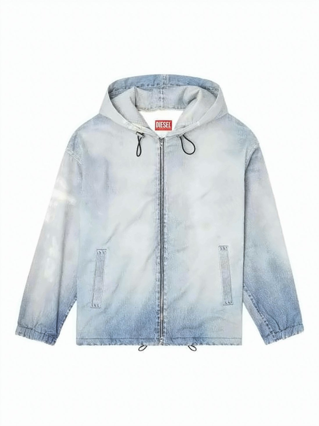 Washed Denim Effect Hooded Zip-Up Jacket