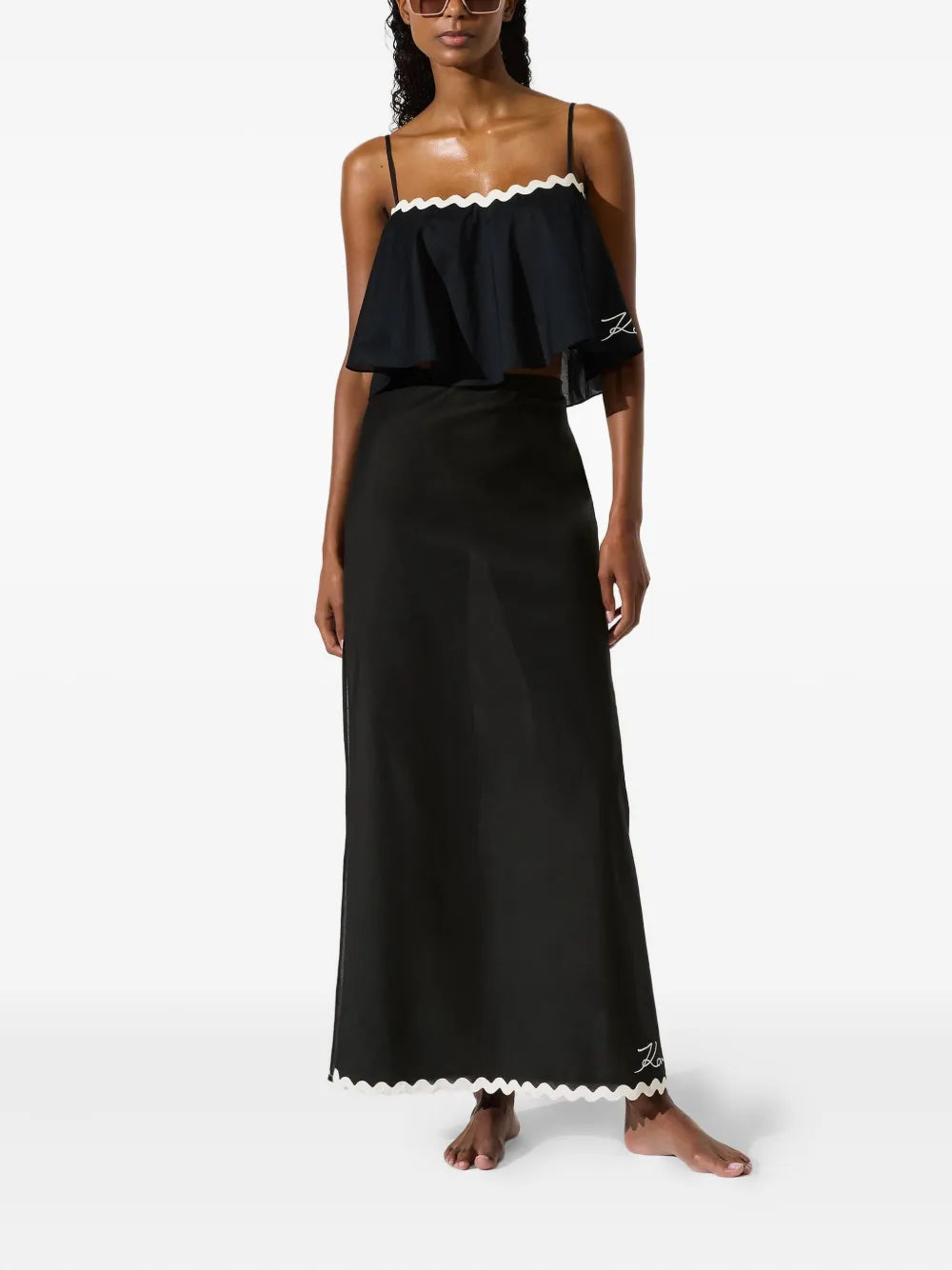 Sleek Maxi Skirt with Contrasting Scalloped Hem