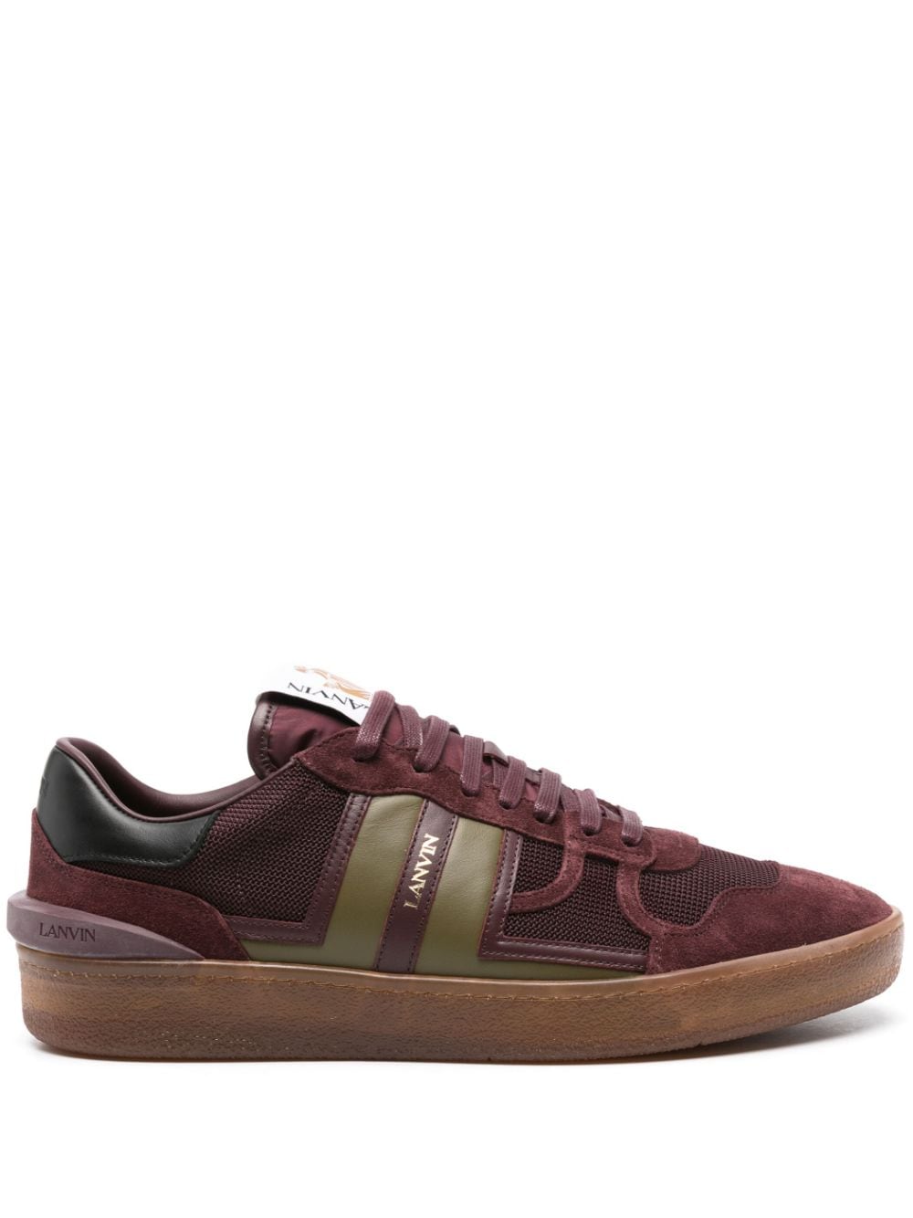 Bordeaux Red and Olive Green Calf Leather Sneakers