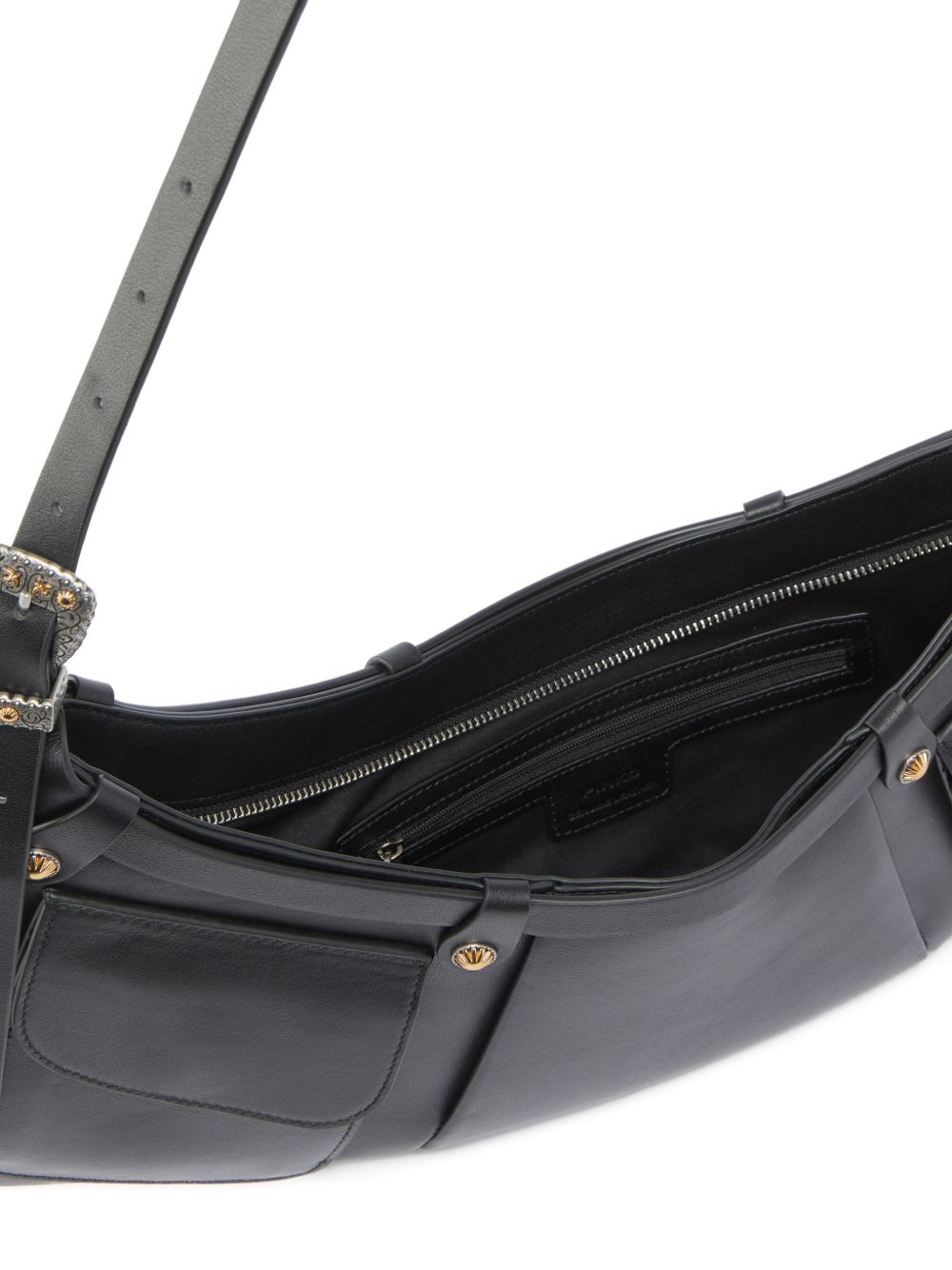 Crescent-Shaped Shoulder Bag With Flap Pockets