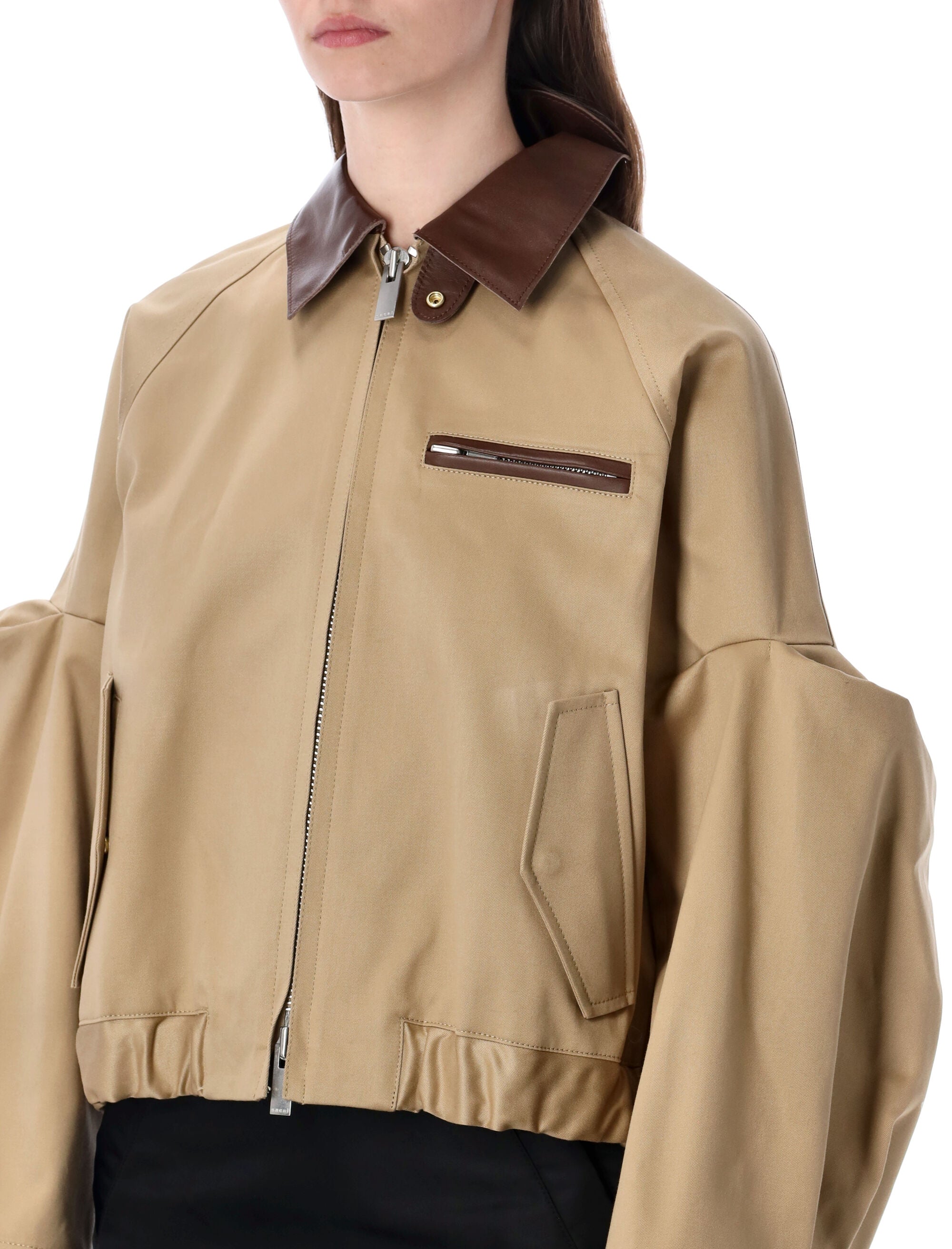 Chino Bomber With Leather Collar And Details