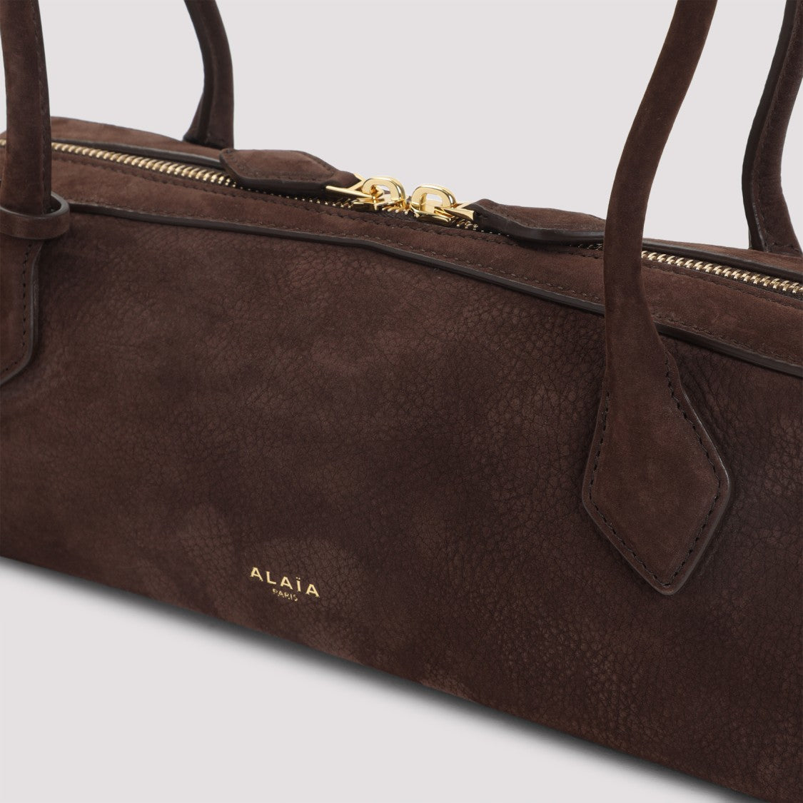 Brown Nabuk Calf Leather Shoulder Bag With Gold Hardware